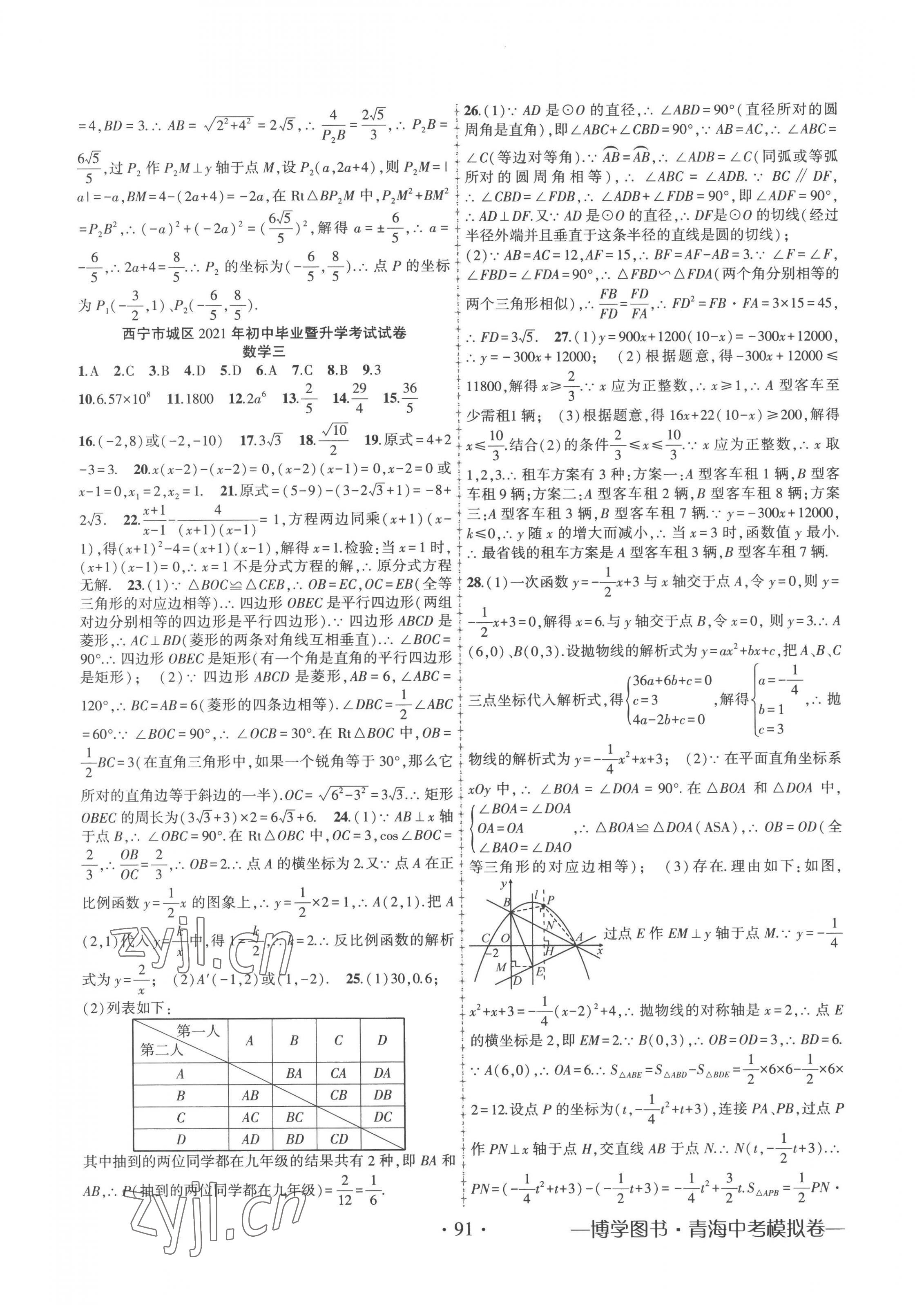 2023年青海中考金榜名卷模擬試卷數(shù)學(xué) 第3頁