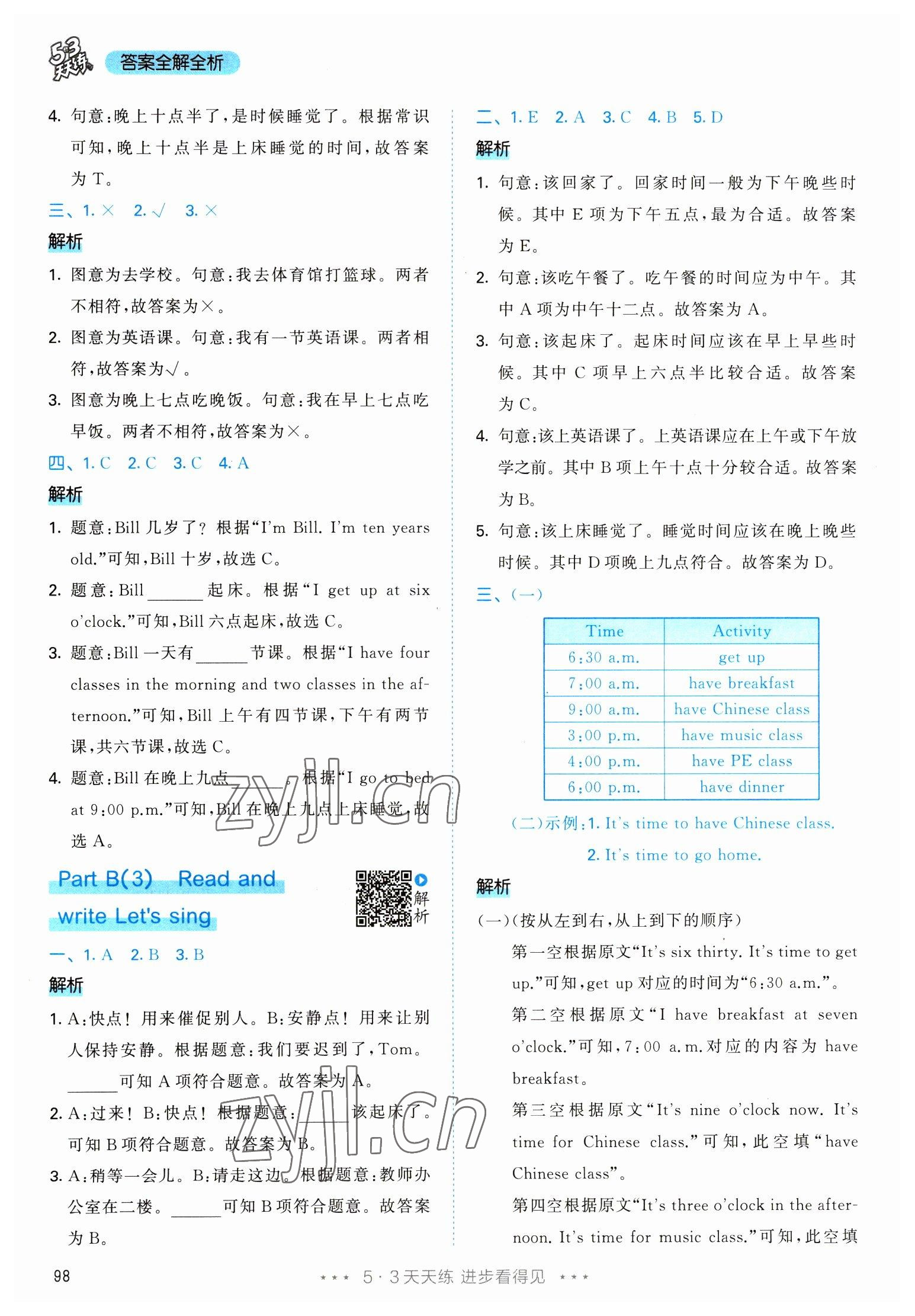 2023年53天天练四年级英语下册人教版 参考答案第14页