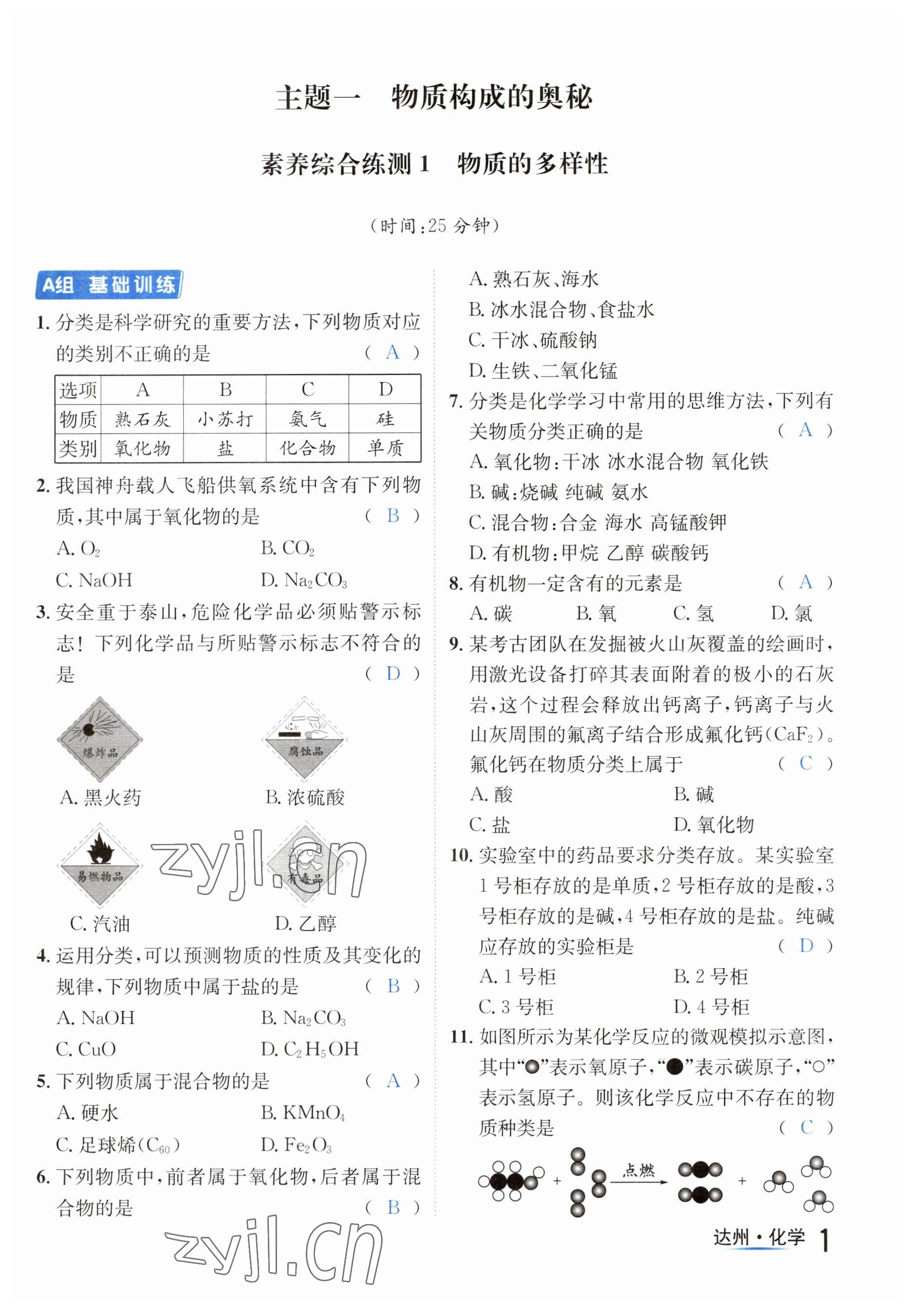 2023年国华考试中考总动员化学达州专版 参考答案第6页