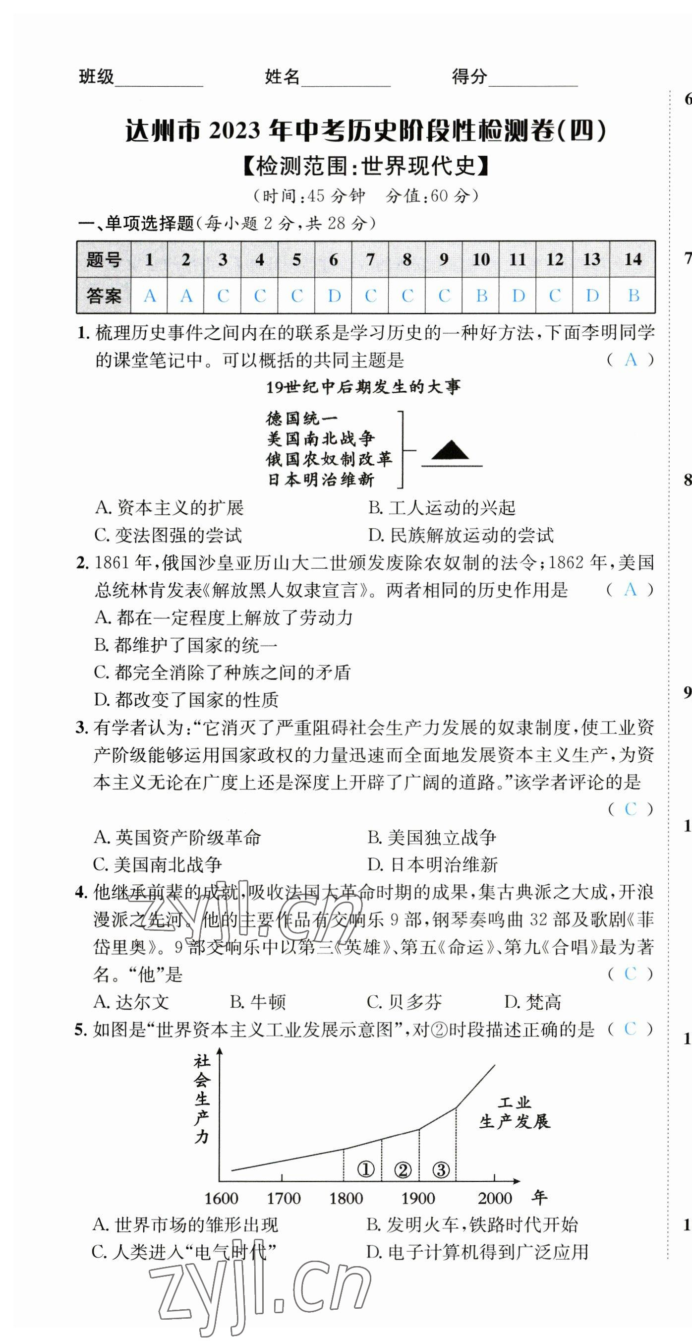 2023年國華考試中考總動員歷史達州專版 參考答案第31頁