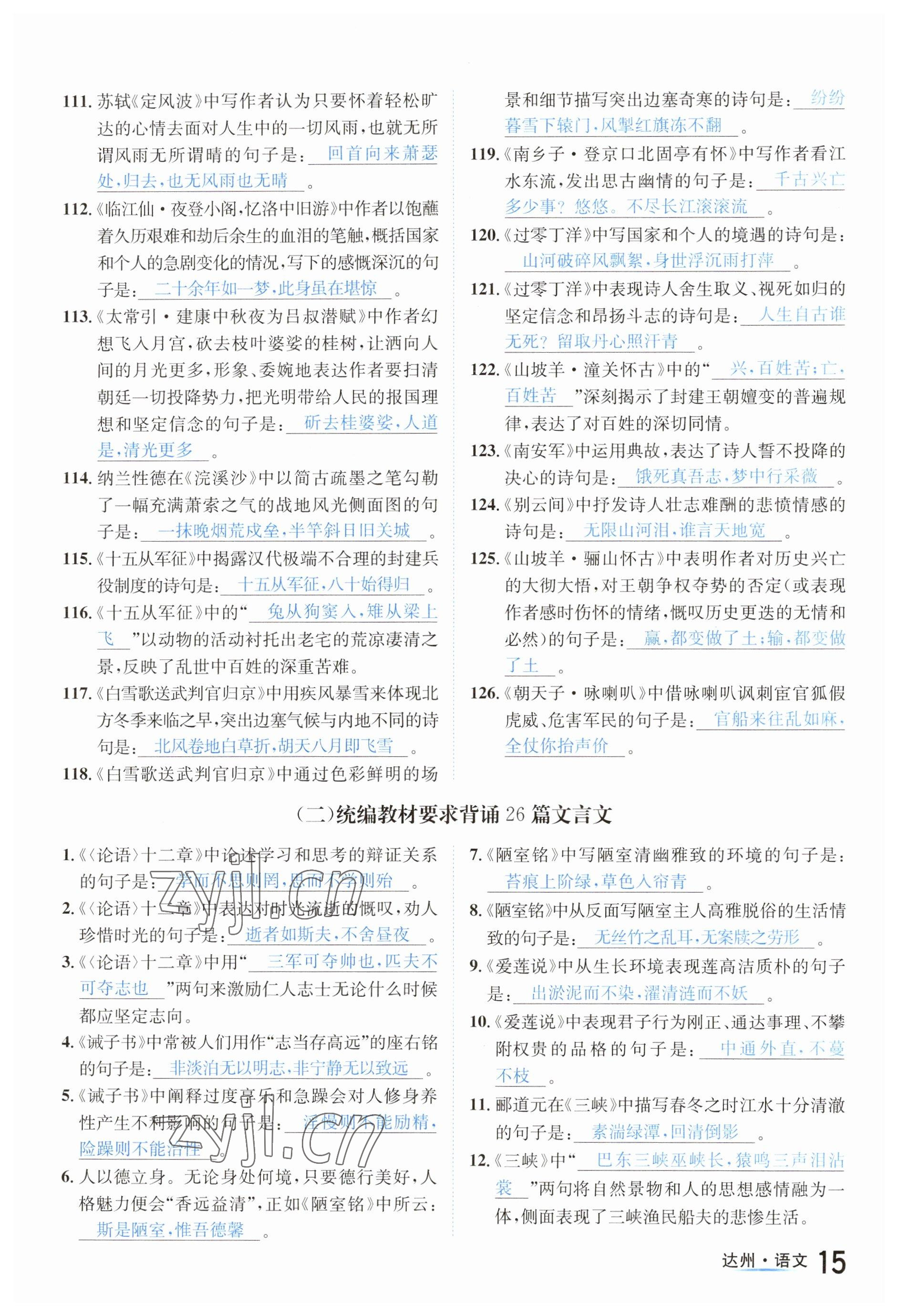 2023年国华考试中考总动员语文达州专版 参考答案第34页