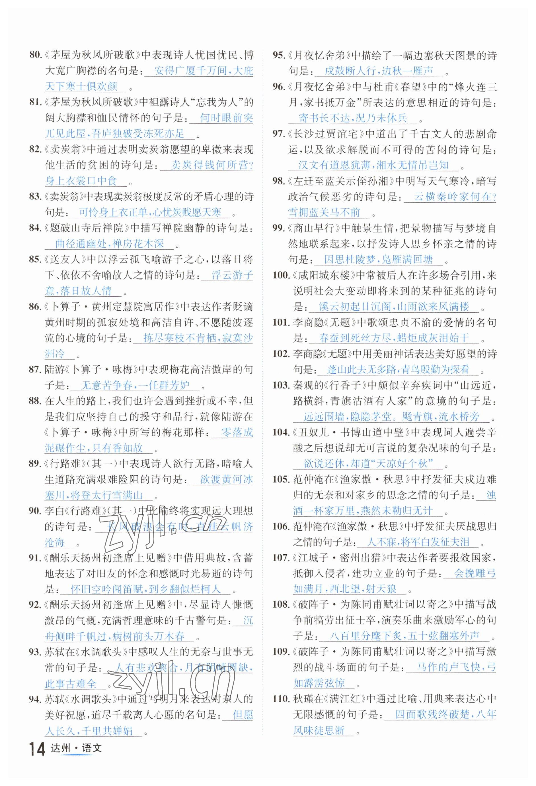 2023年国华考试中考总动员语文达州专版 参考答案第32页