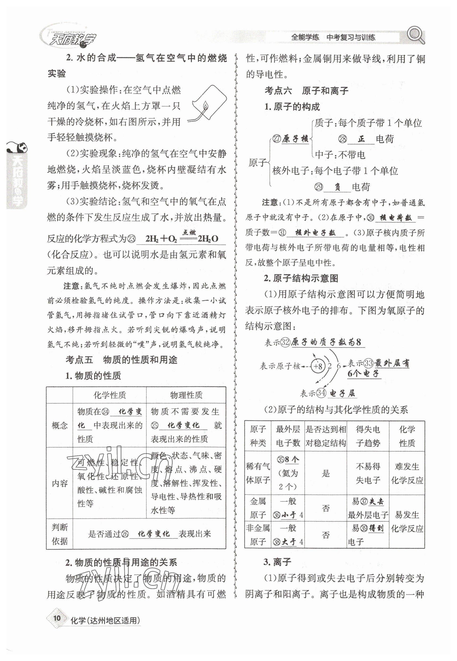 2023年天府教與學(xué)中考復(fù)習(xí)與訓(xùn)練化學(xué)達(dá)州專版 參考答案第26頁