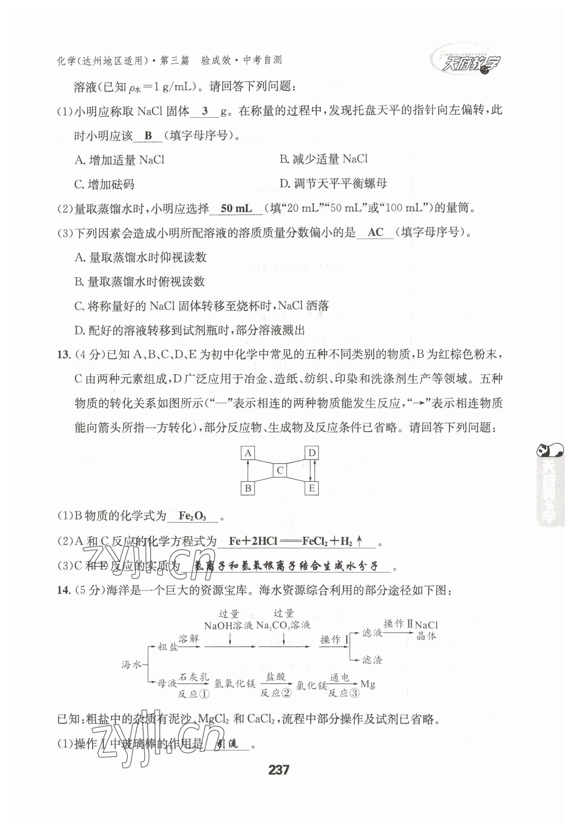 2023年天府教與學(xué)中考復(fù)習(xí)與訓(xùn)練化學(xué)達(dá)州專版 參考答案第12頁