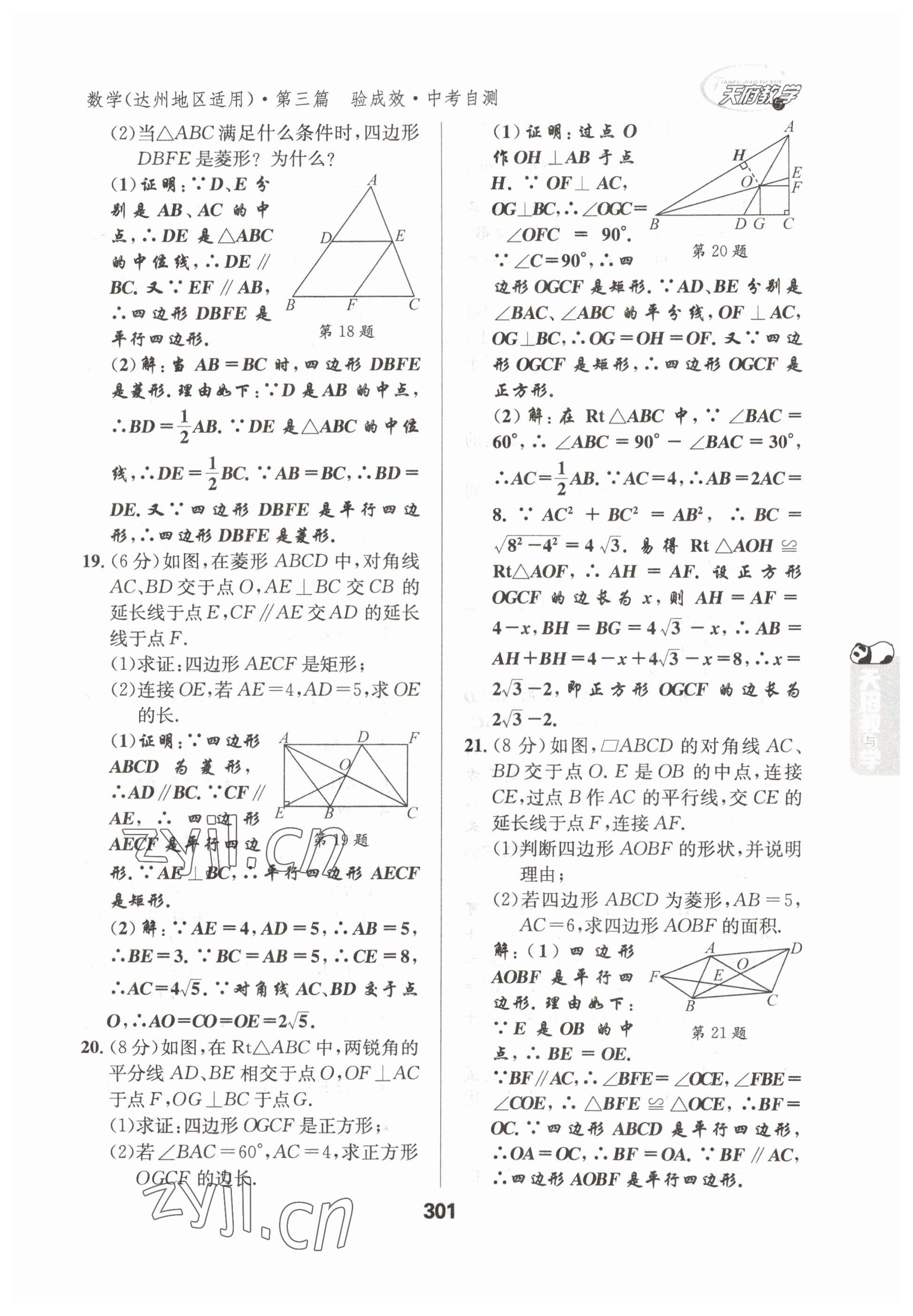 2023年天府教與學(xué)中考復(fù)習(xí)與訓(xùn)練數(shù)學(xué)達州專版 參考答案第19頁