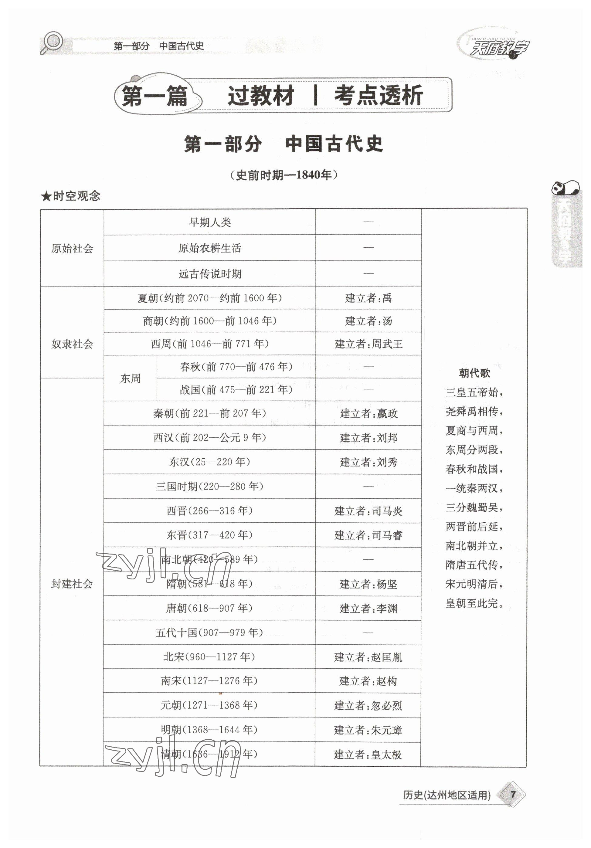 2023年天府教与学中考复习与训练历史达州专版 参考答案第1页