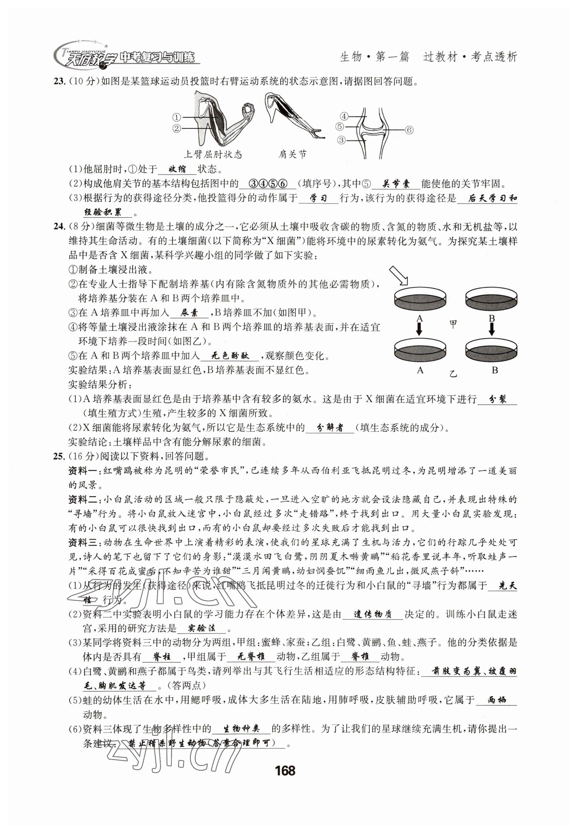 2023年天府教与学中考复习与训练生物达州专版 参考答案第33页