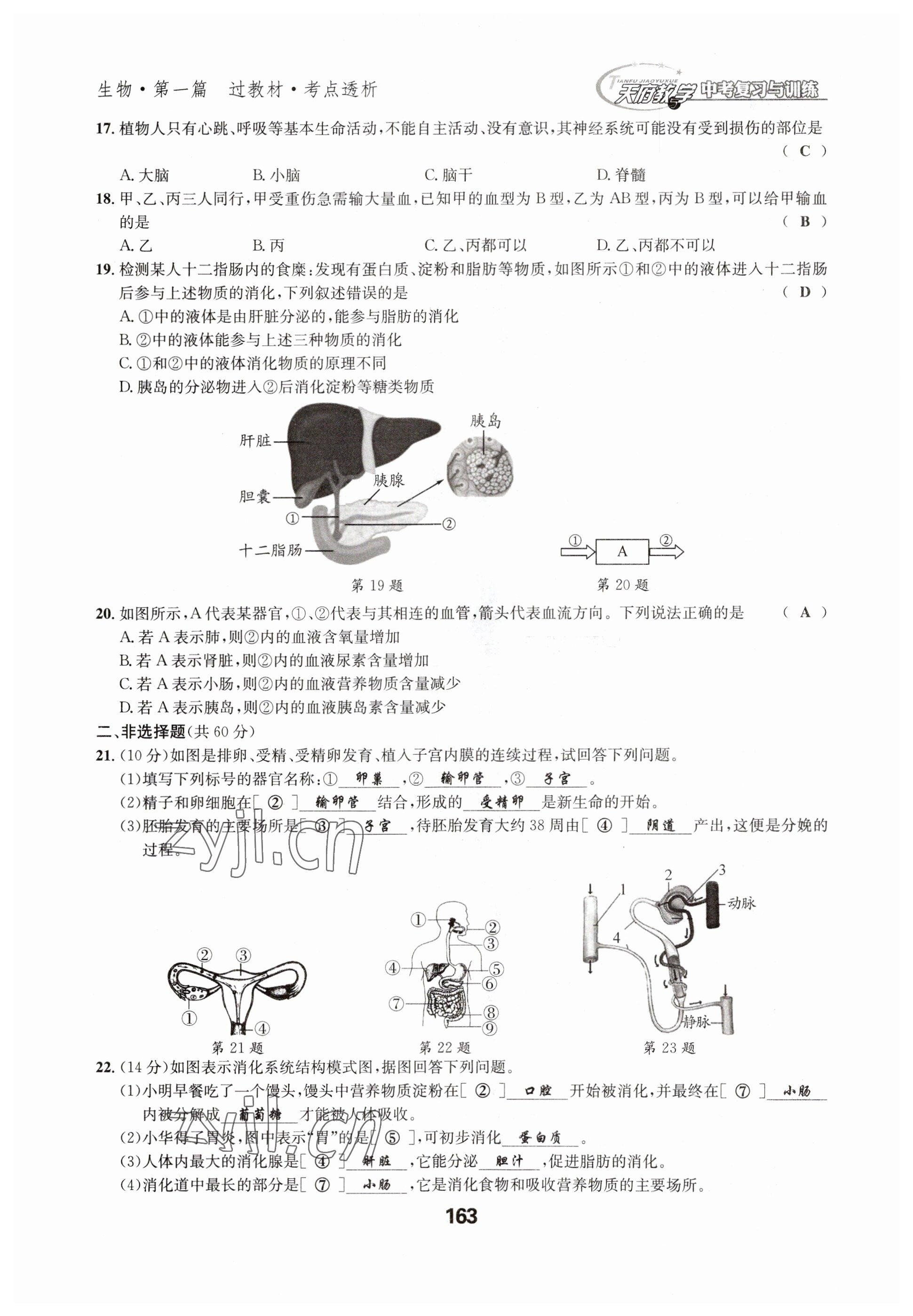 2023年天府教与学中考复习与训练生物达州专版 参考答案第18页