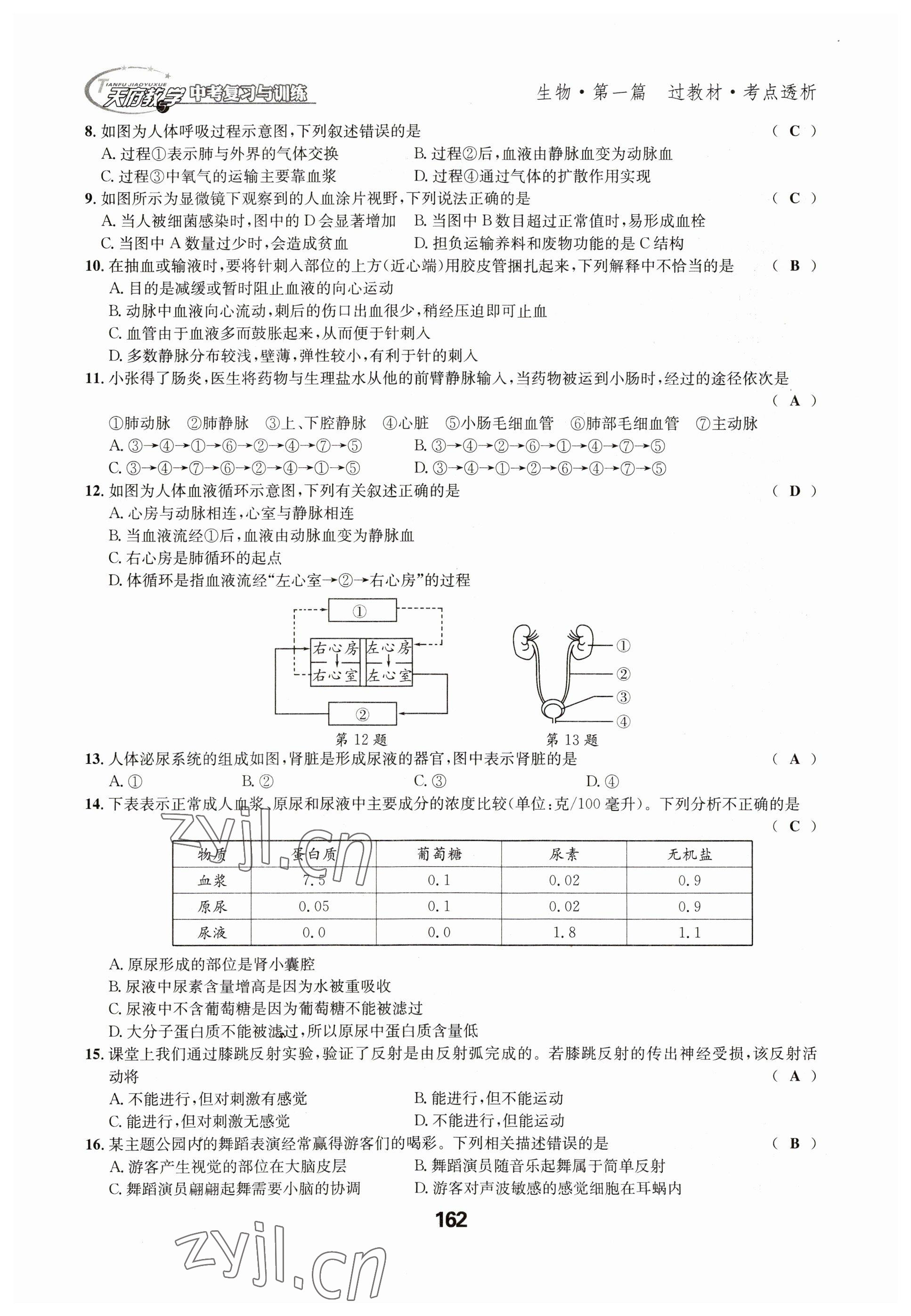 2023年天府教與學中考復習與訓練生物達州專版 參考答案第15頁