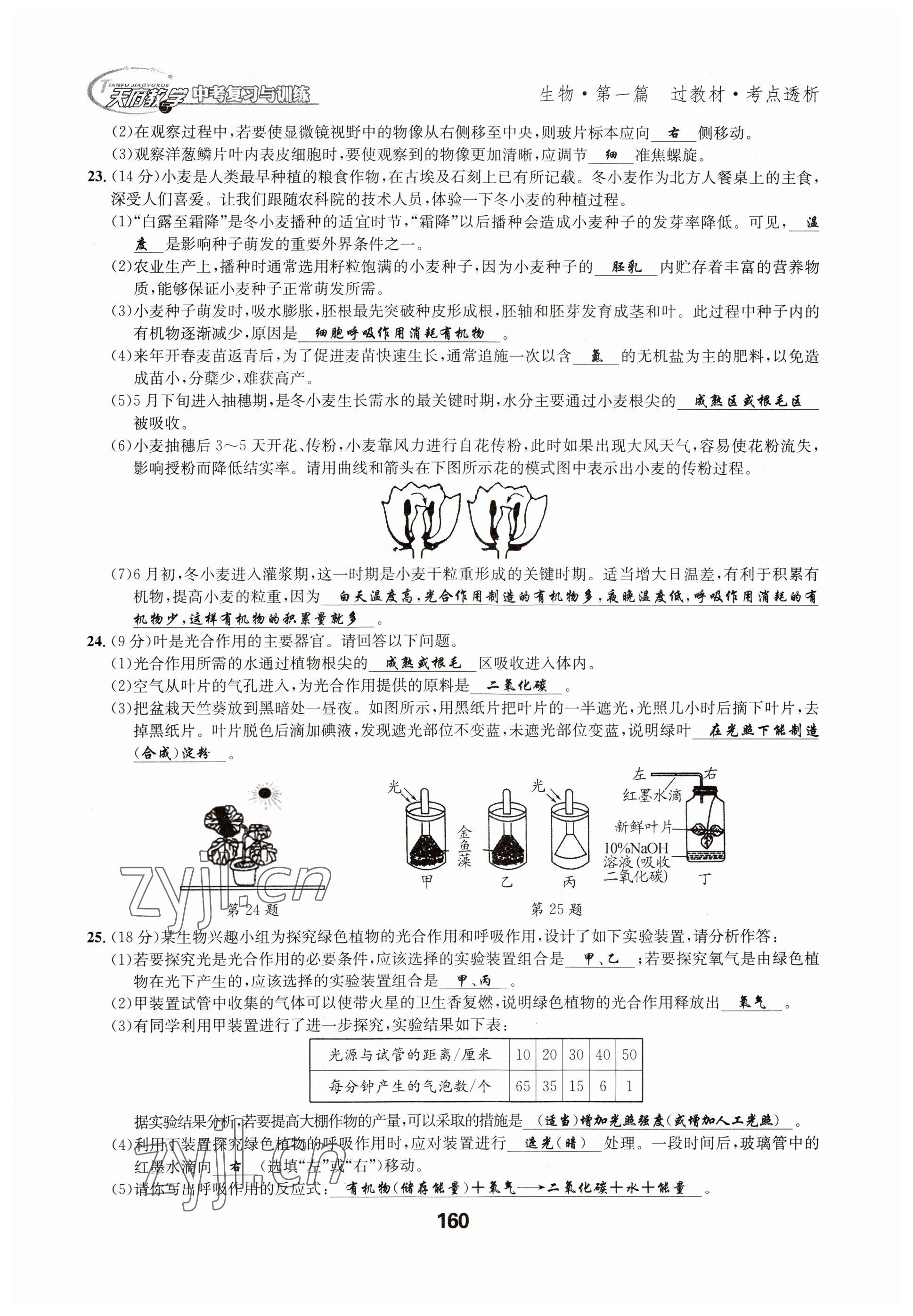 2023年天府教與學(xué)中考復(fù)習(xí)與訓(xùn)練生物達(dá)州專版 參考答案第9頁