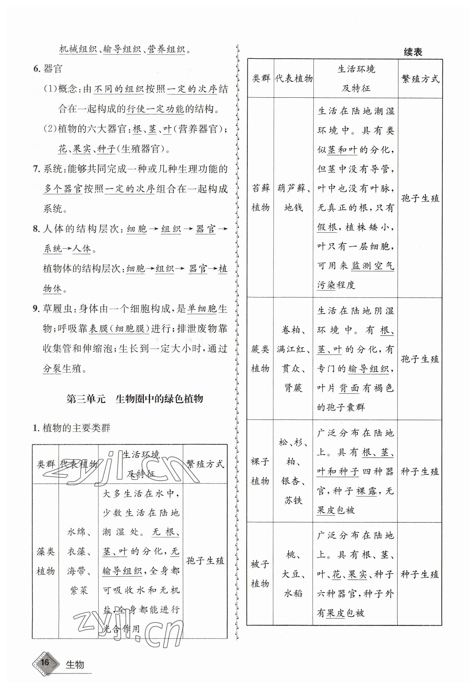 2023年天府教与学中考复习与训练生物达州专版 参考答案第52页