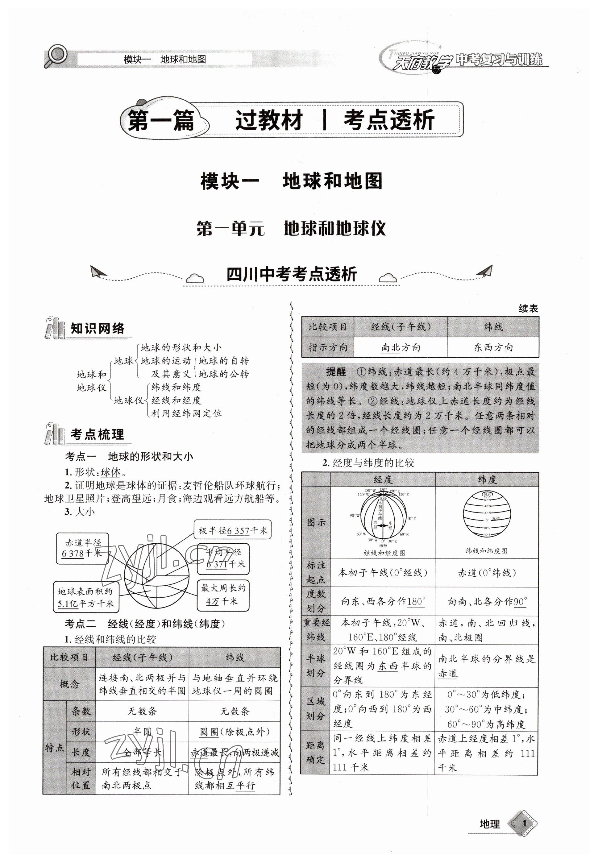 2023年天府教与学中考复习与训练地理达州专版 参考答案第1页