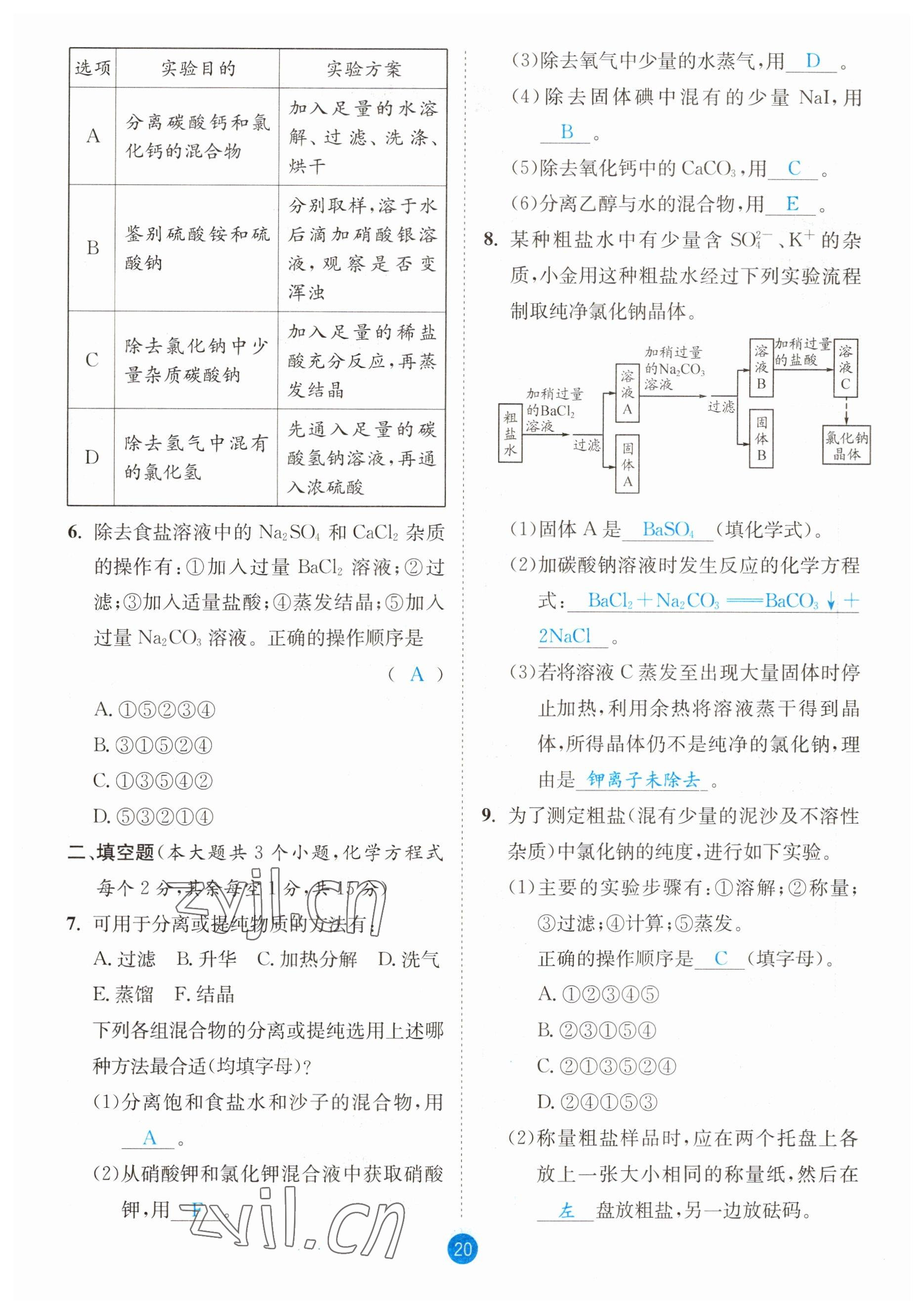 2023年中考6加1化學(xué)魯教版達(dá)州專(zhuān)版 參考答案第20頁(yè)