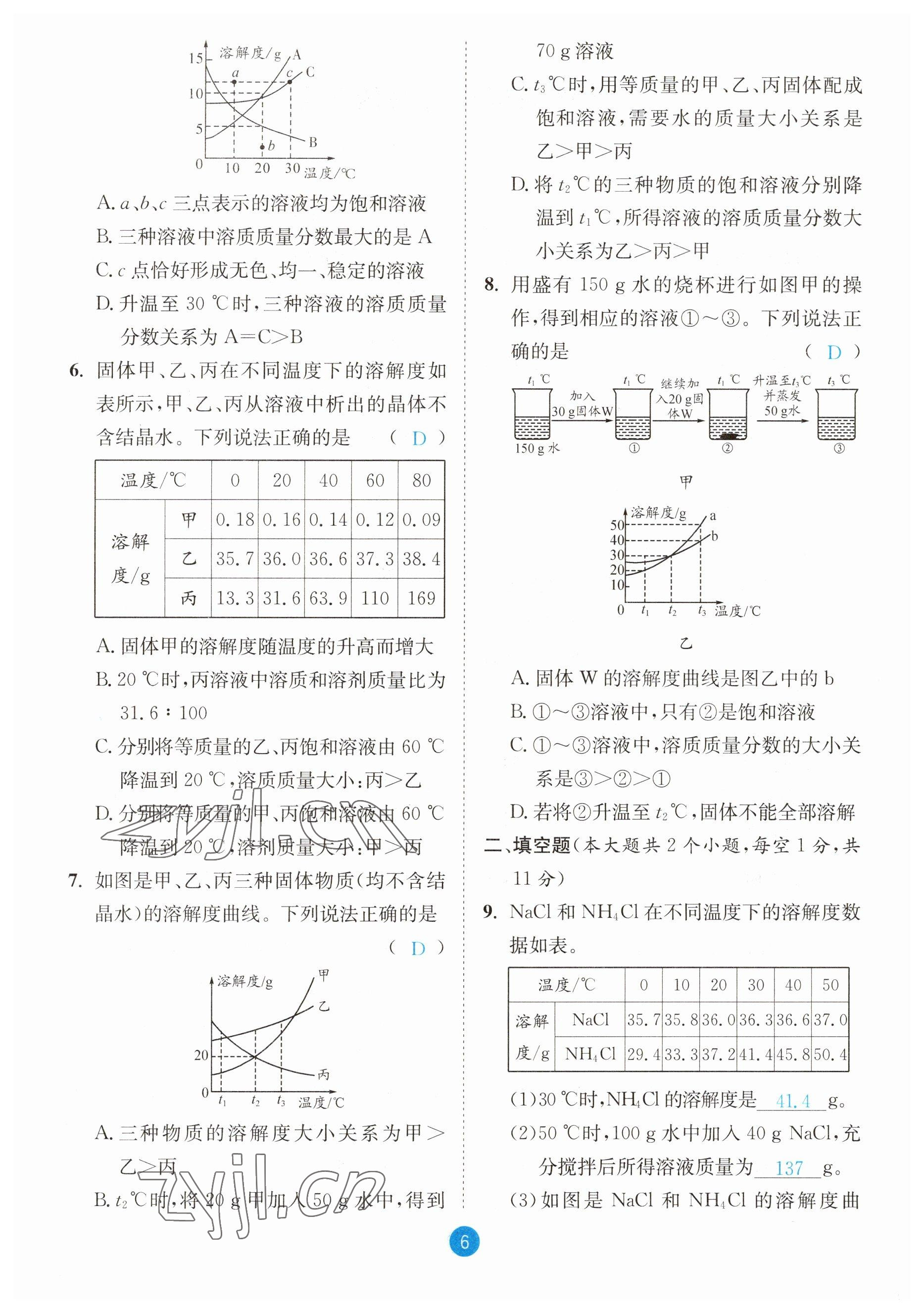 2023年中考6加1化學(xué)魯教版達(dá)州專版 參考答案第6頁