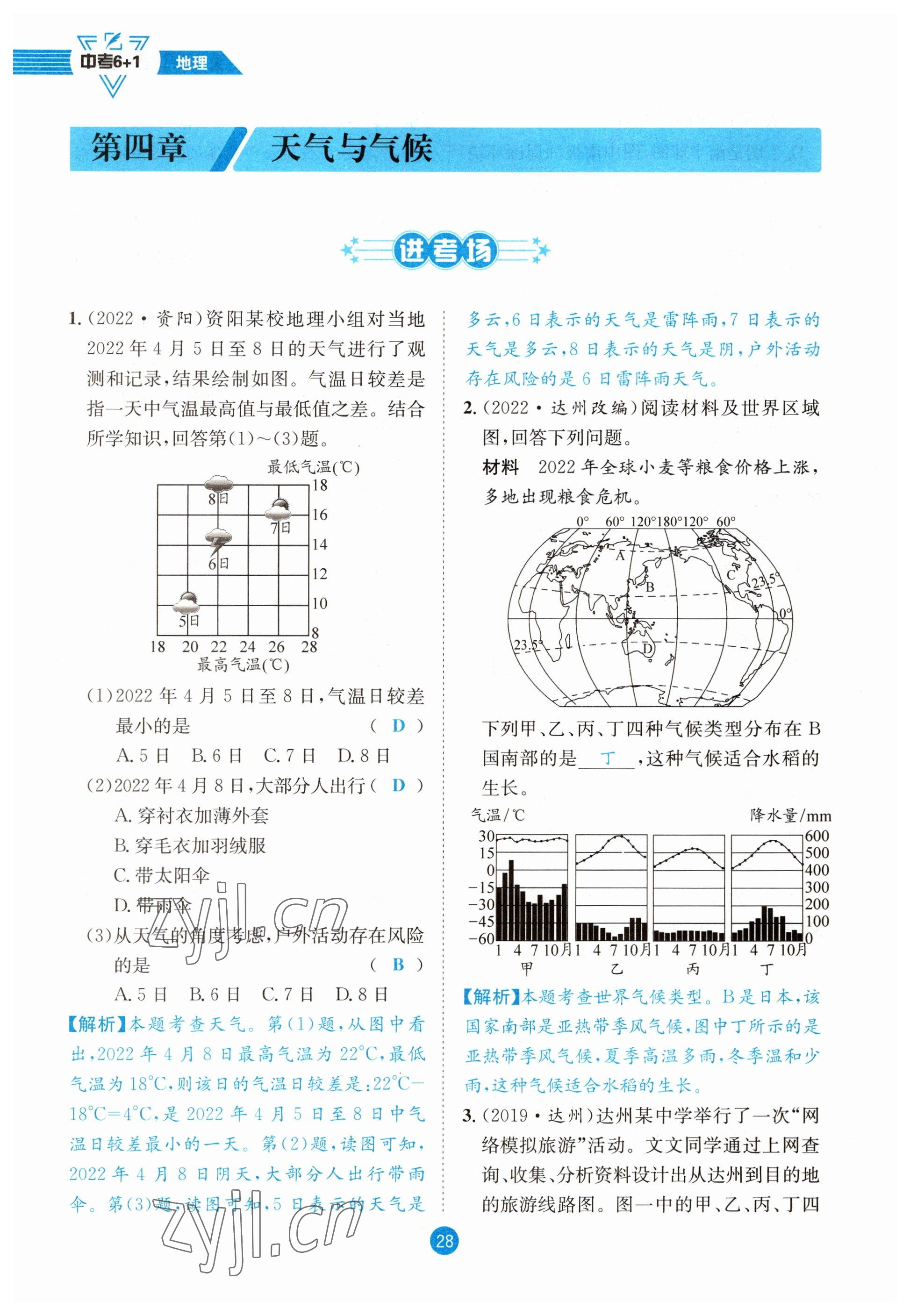 2023年中考6加1地理商務(wù)星球版達(dá)州專版 參考答案第28頁