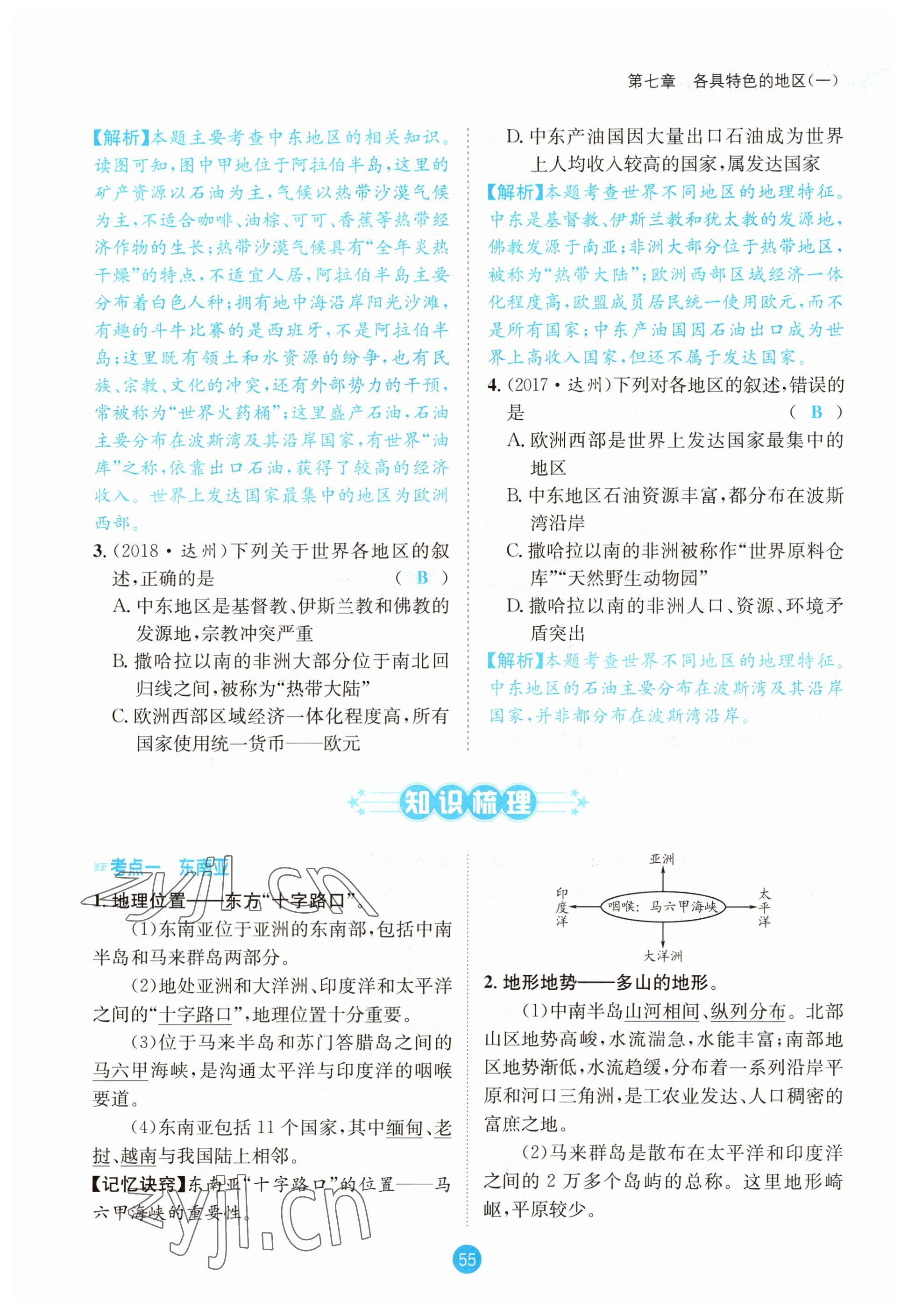 2023年中考6加1地理商務(wù)星球版達(dá)州專版 參考答案第55頁(yè)