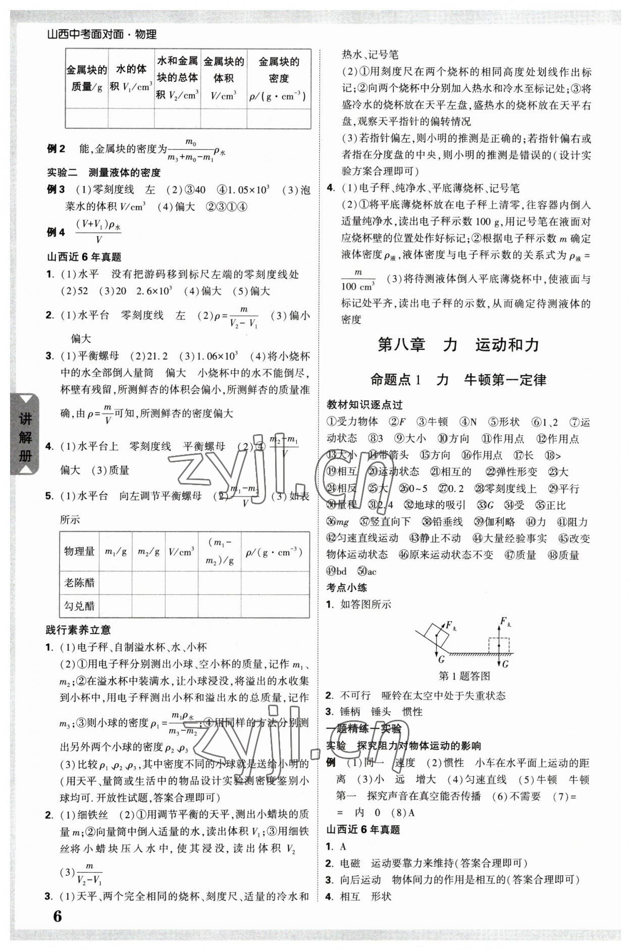 2023年中考面對面物理山西專版 參考答案第6頁