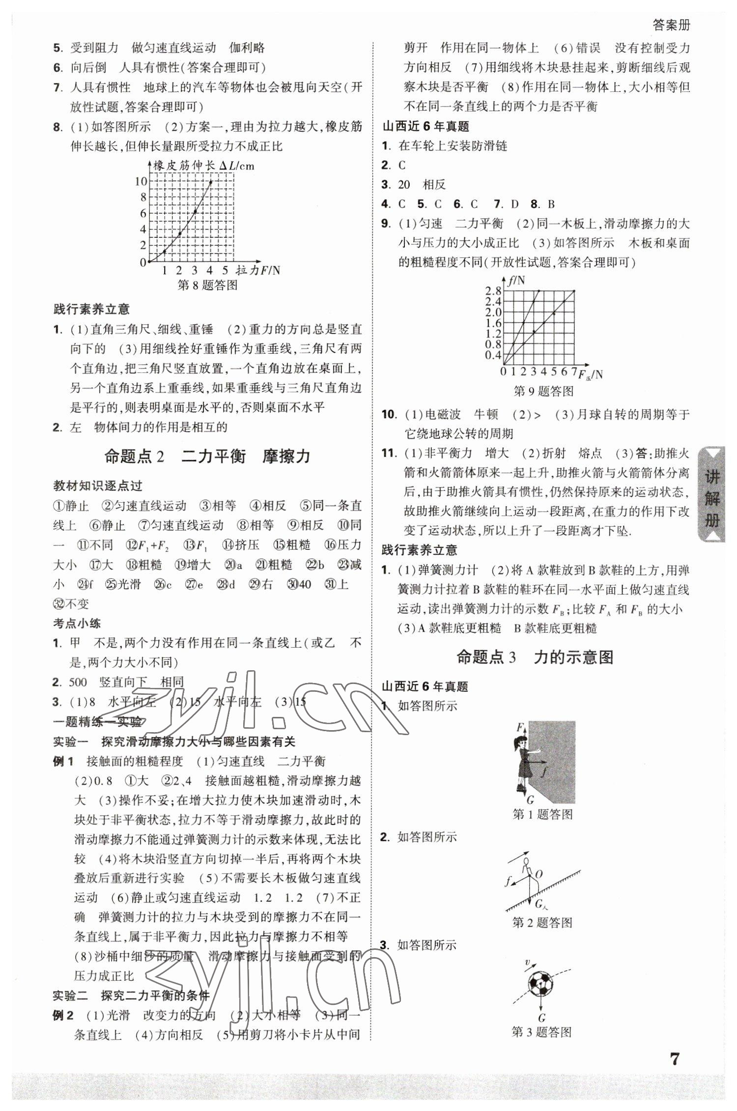 2023年中考面對(duì)面物理山西專版 參考答案第7頁