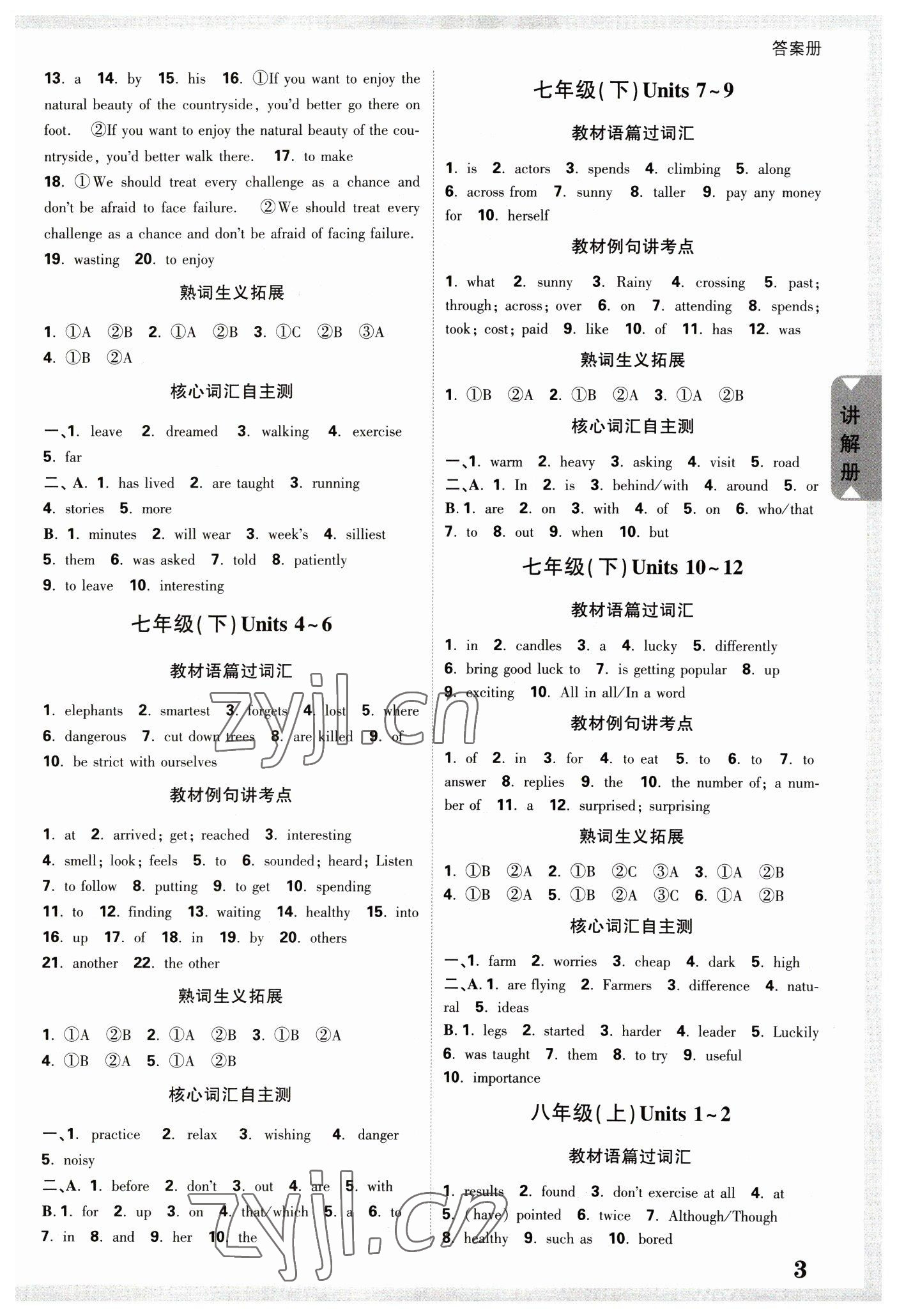 2023年中考面对面英语山西专版 参考答案第2页