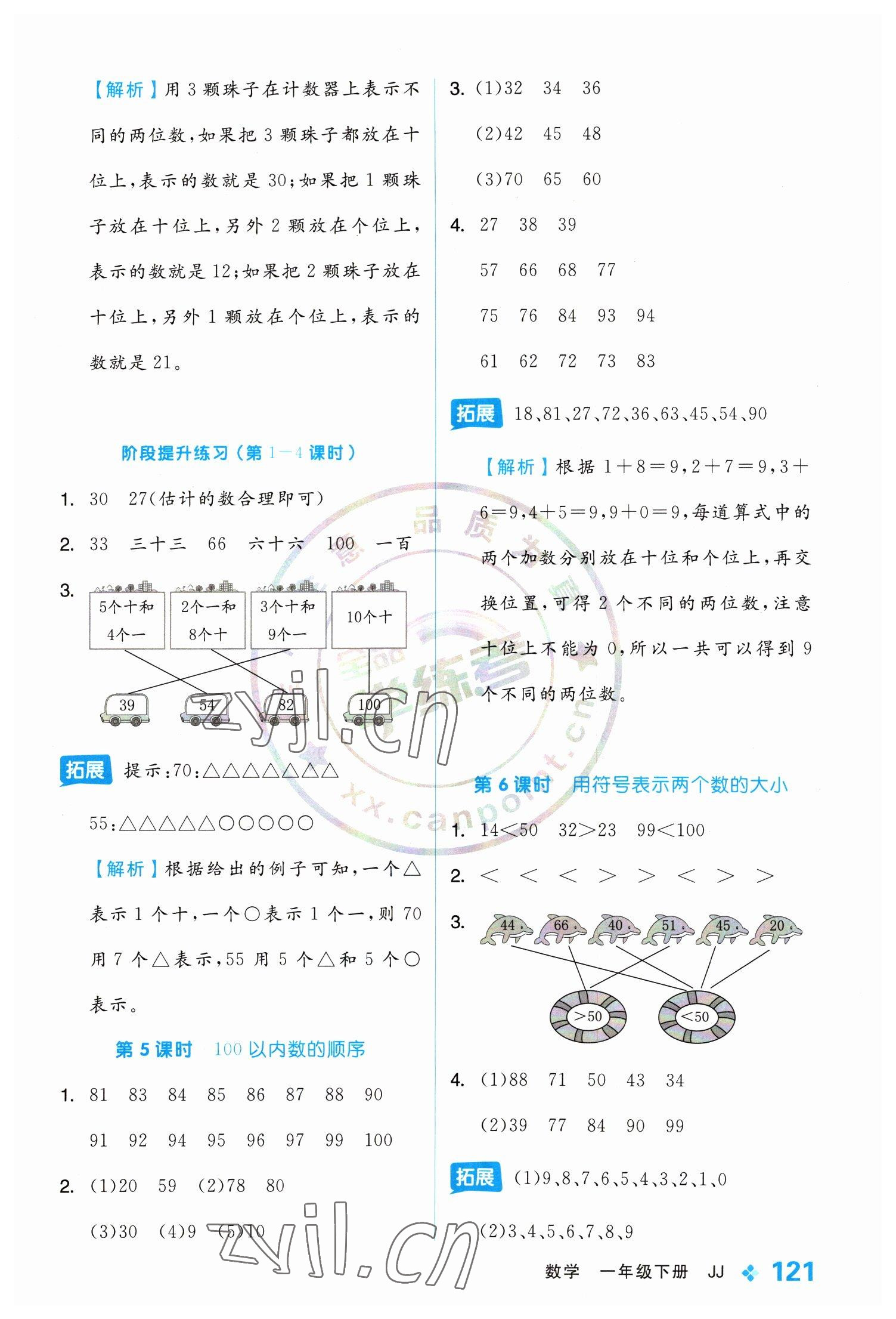 2023年全品學(xué)練考一年級(jí)數(shù)學(xué)下冊(cè)冀教版 參考答案第5頁