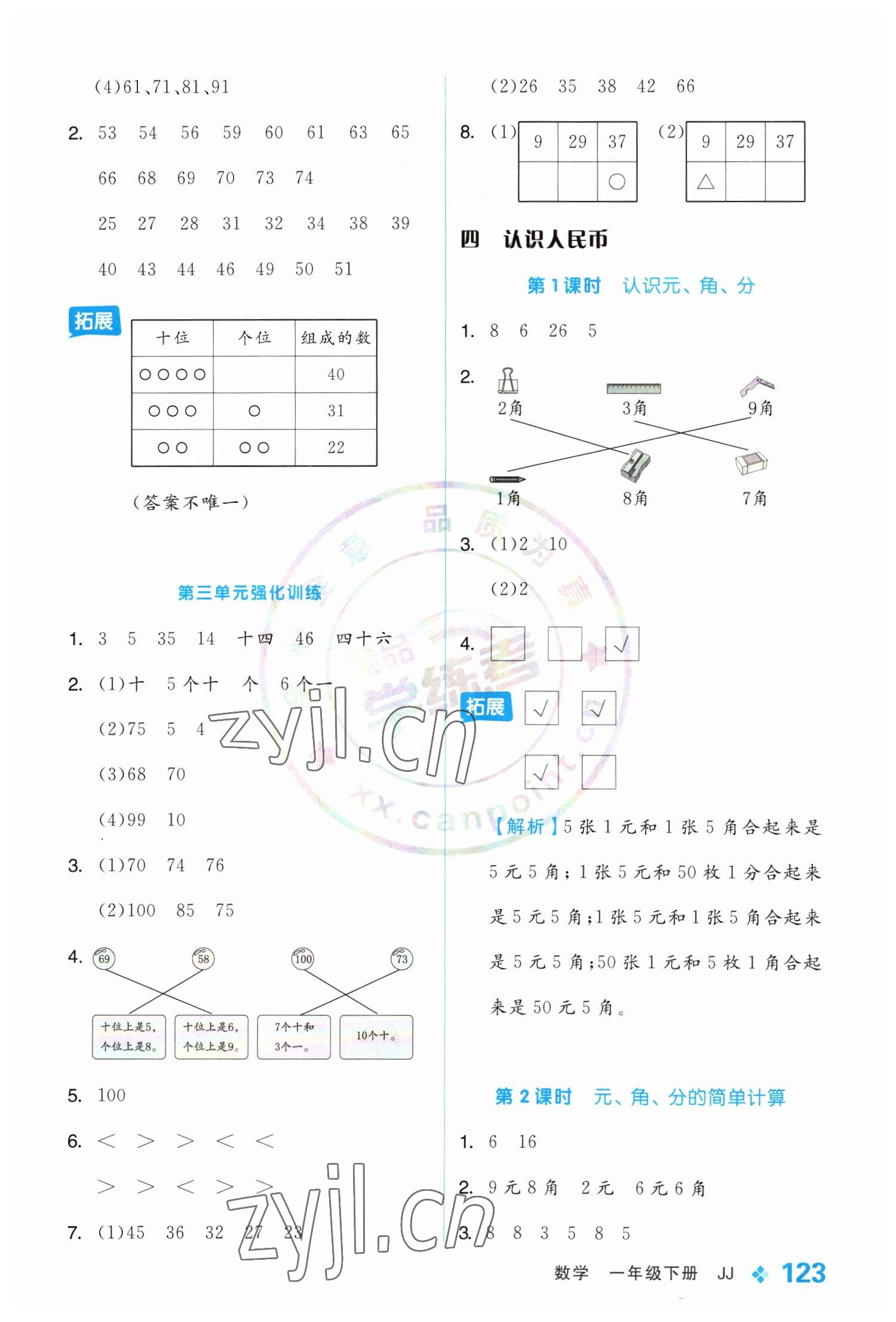 2023年全品學(xué)練考一年級(jí)數(shù)學(xué)下冊(cè)冀教版 參考答案第7頁(yè)