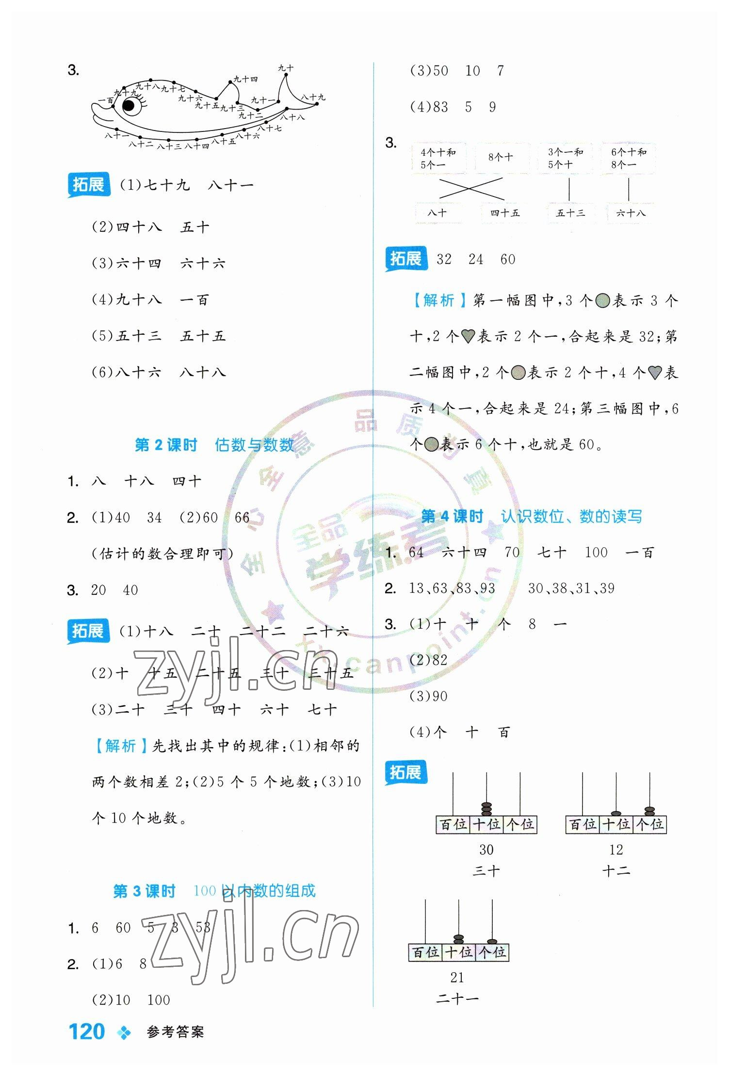 2023年全品學練考一年級數(shù)學下冊冀教版 參考答案第4頁