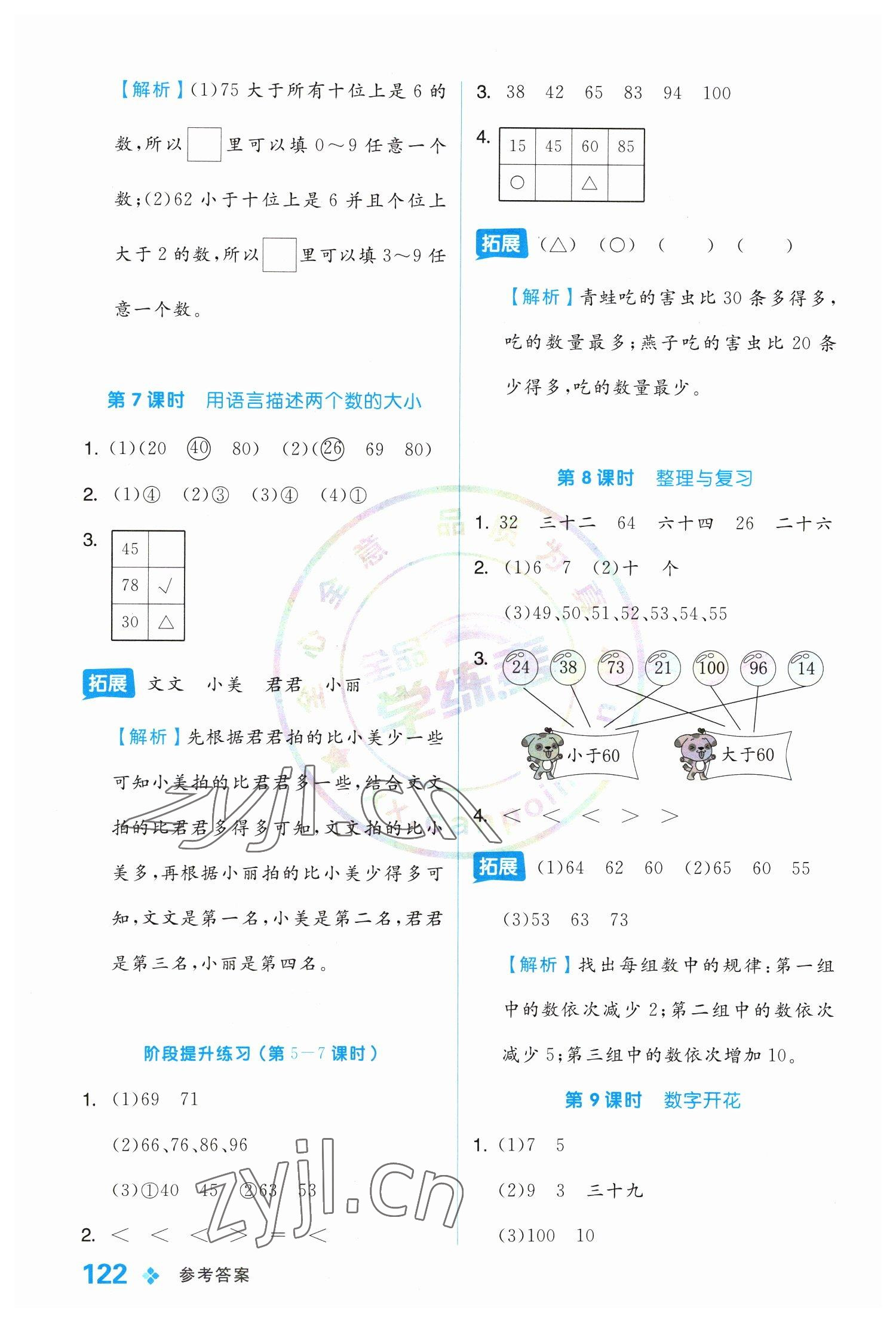 2023年全品學(xué)練考一年級數(shù)學(xué)下冊冀教版 參考答案第6頁