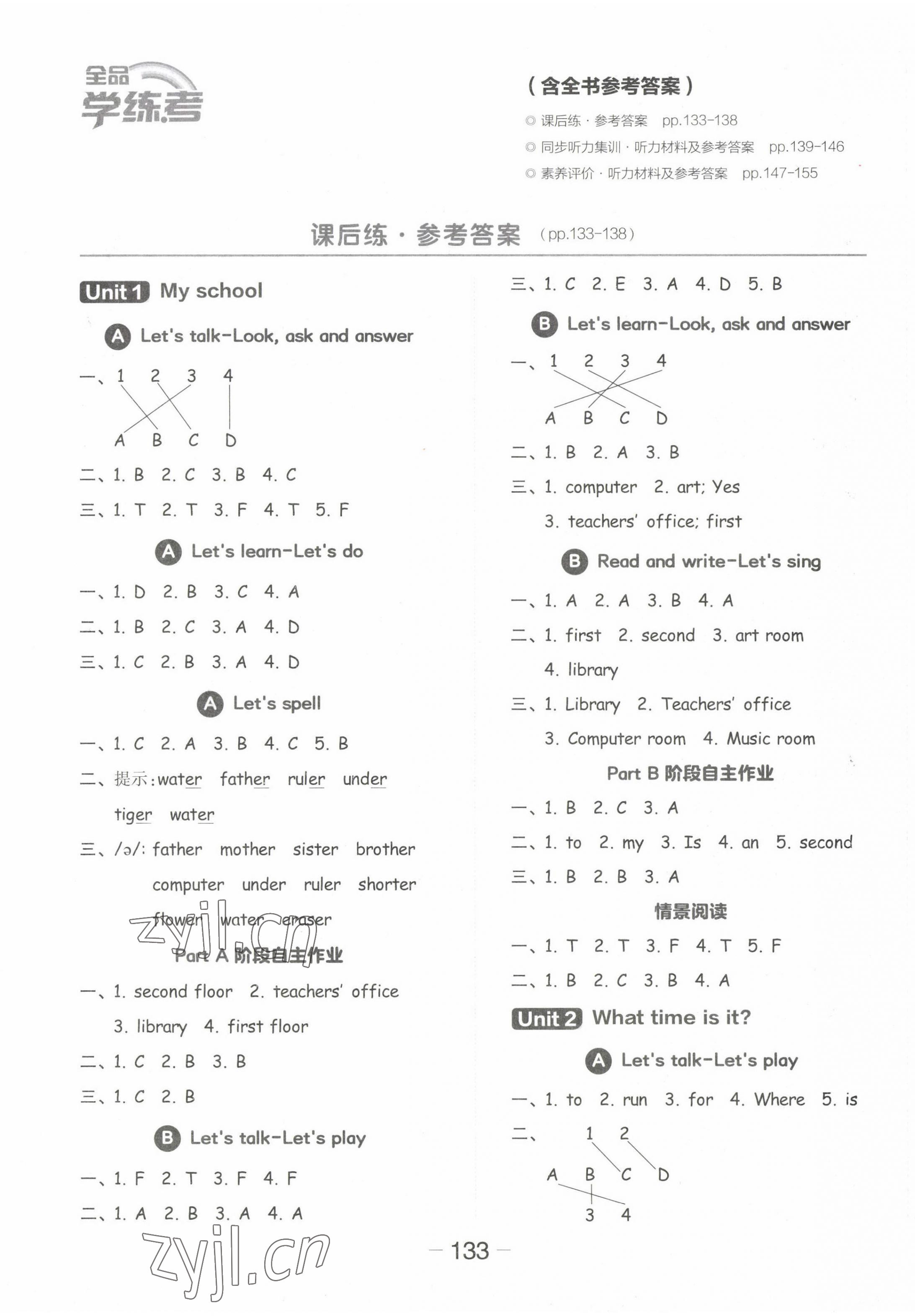 2023年全品學(xué)練考四年級(jí)英語下冊(cè)人教版 參考答案第1頁(yè)