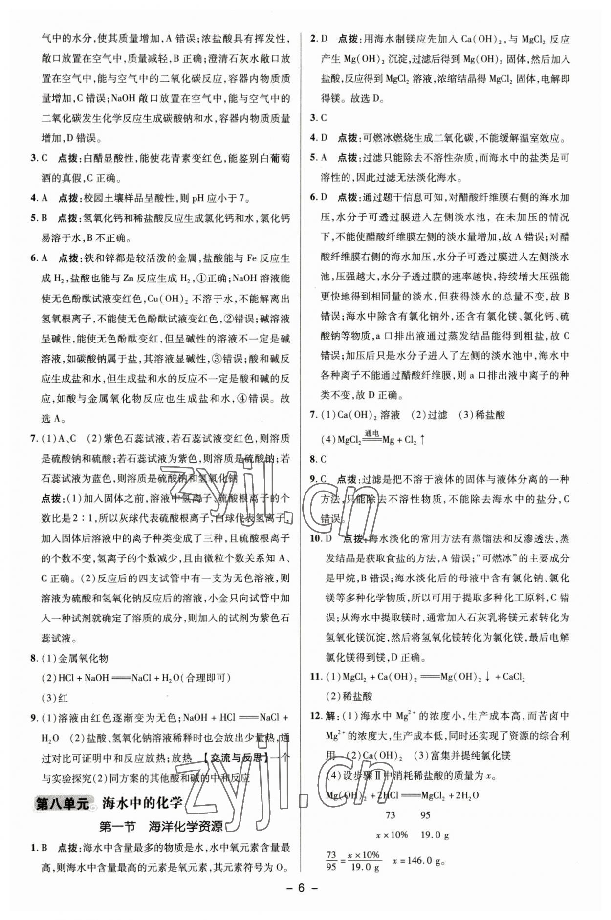 2023年綜合應用創(chuàng)新題典中點九年級化學下冊魯教版 參考答案第5頁