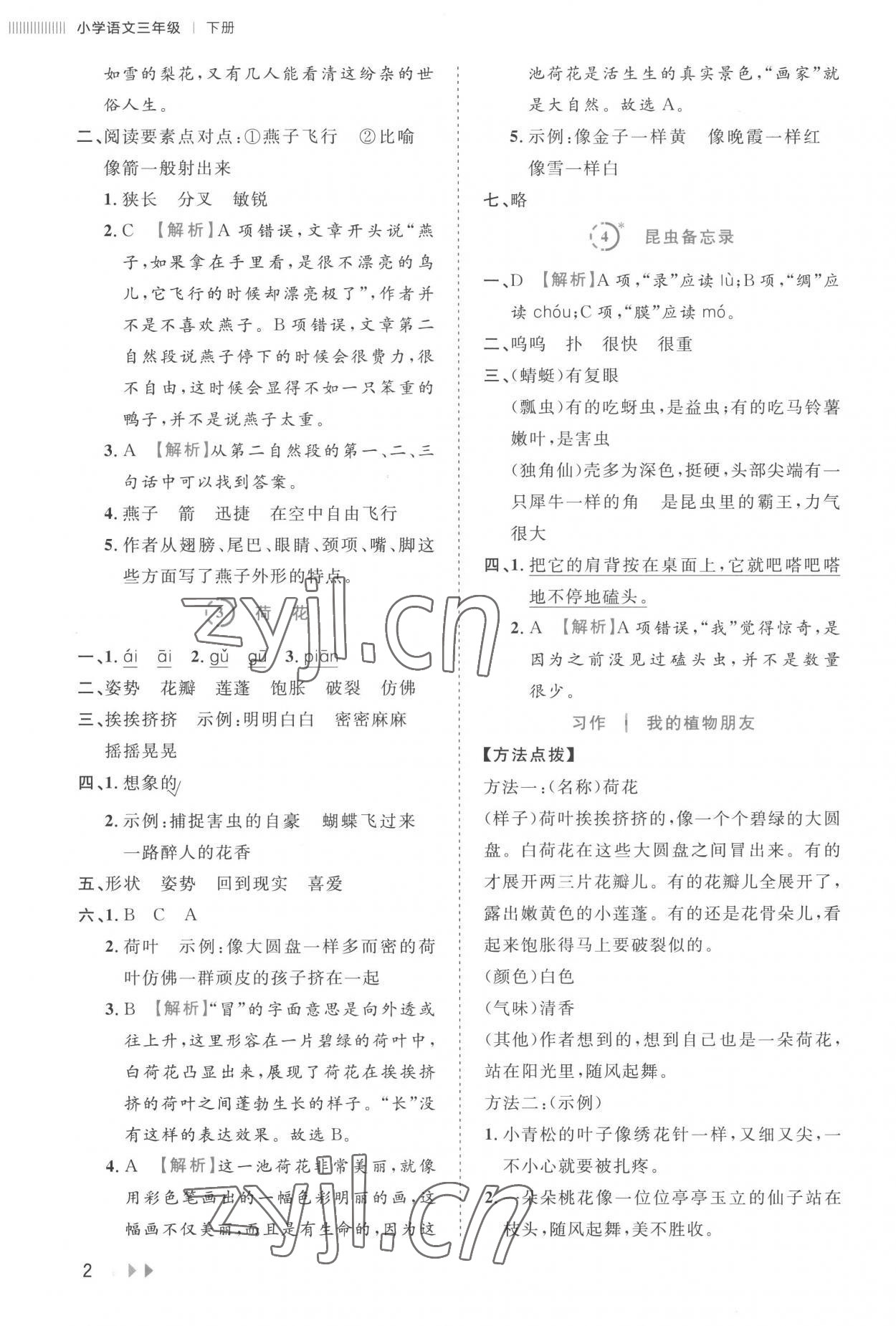 2023年訓練達人三年級語文下冊人教版 參考答案第2頁