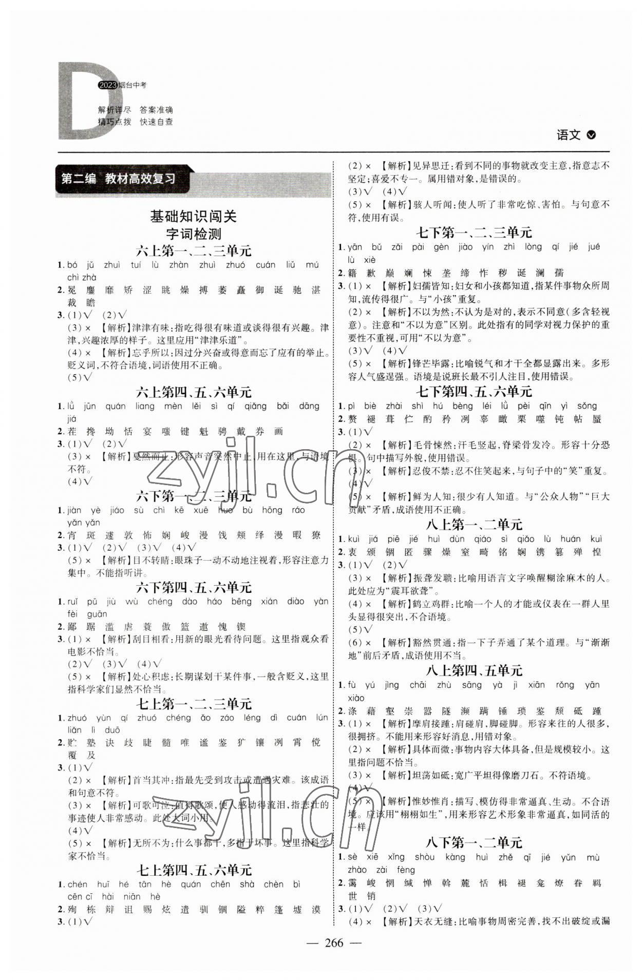 2023年初中總復(fù)習(xí)全程導(dǎo)航語文煙臺專版 參考答案第1頁