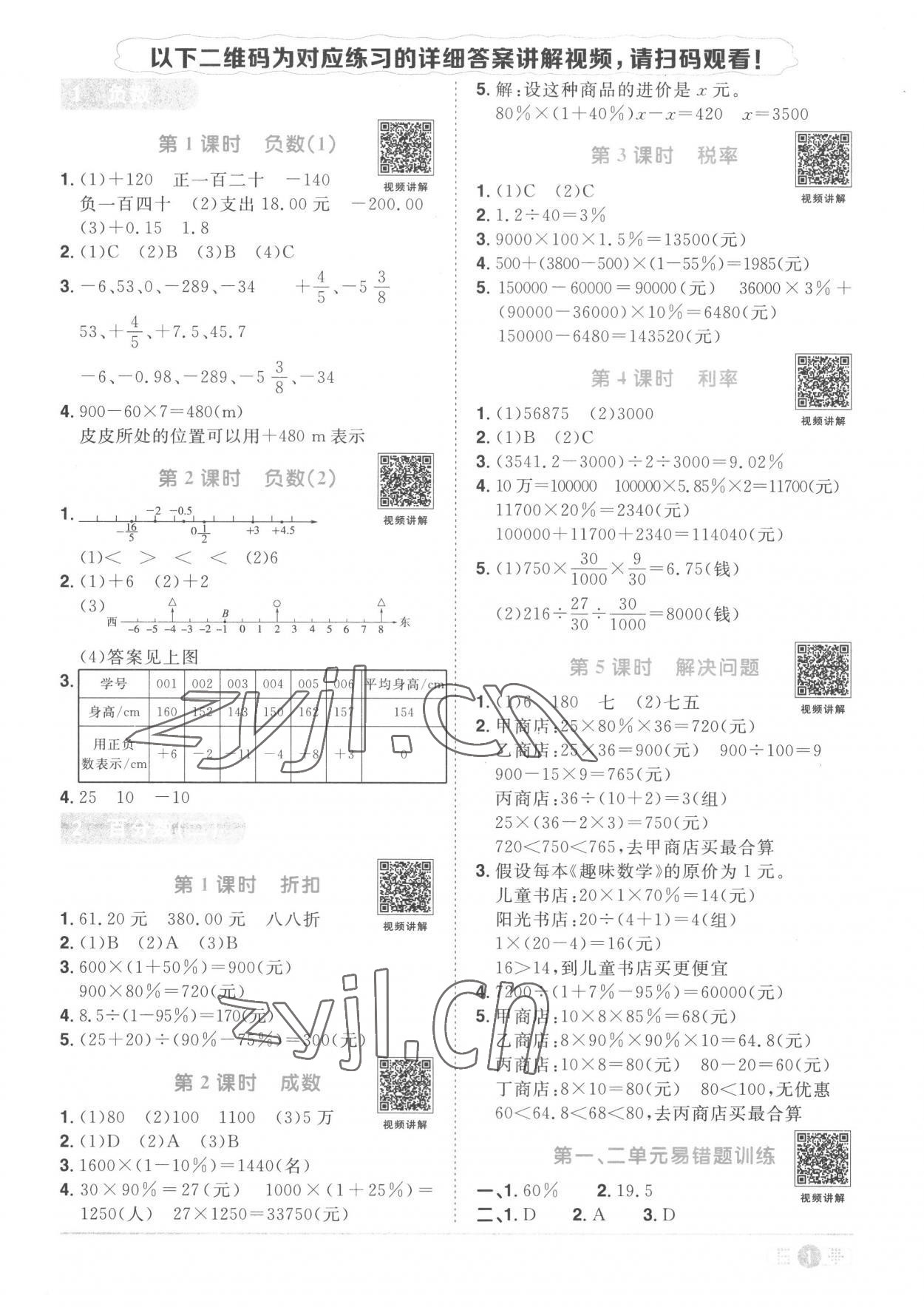 2023年陽光同學(xué)課時優(yōu)化作業(yè)六年級數(shù)學(xué)下冊人教版菏澤專版 第1頁