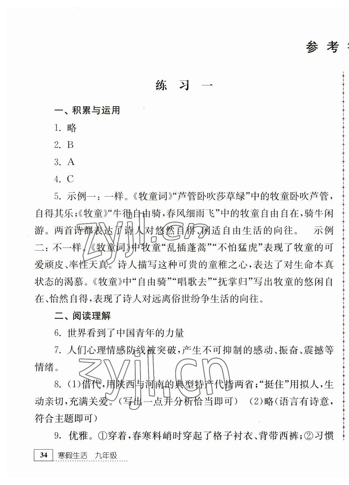 2023年寒假生活九年級語文江蘇人民出版社 第1頁