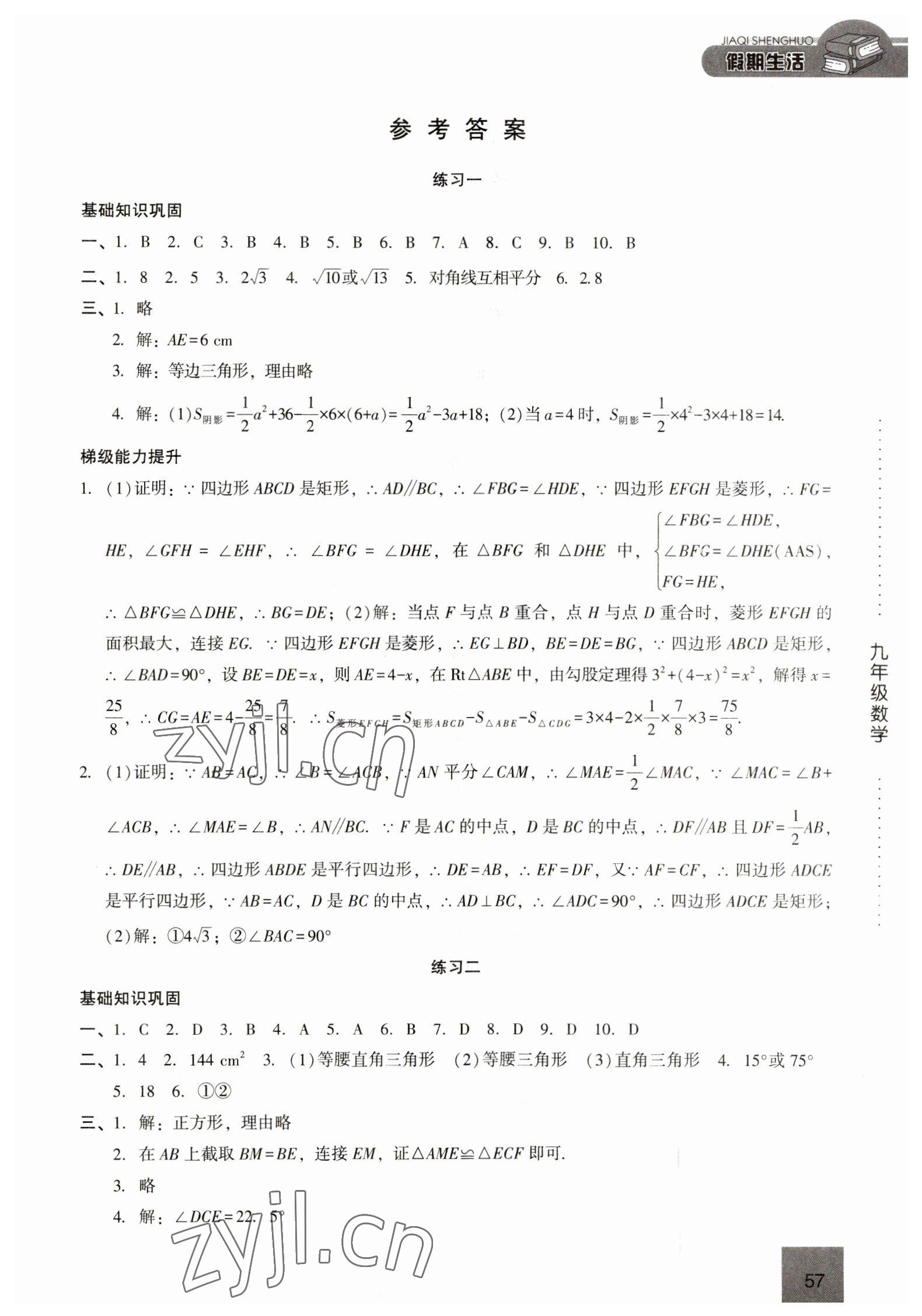 2023年假期生活方圆电子音像出版社九年级数学 第1页