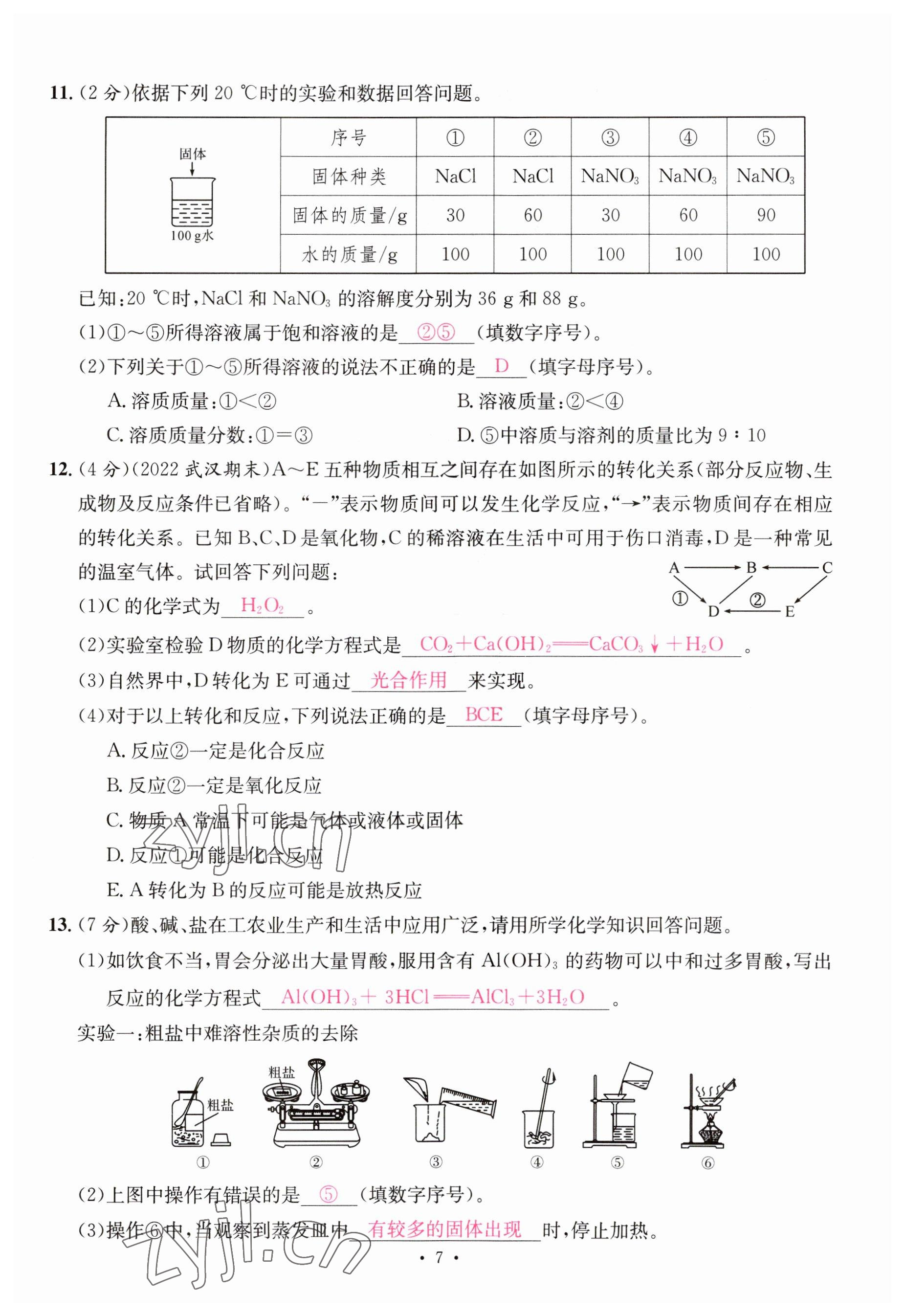 2023年一品中考化学 参考答案第7页