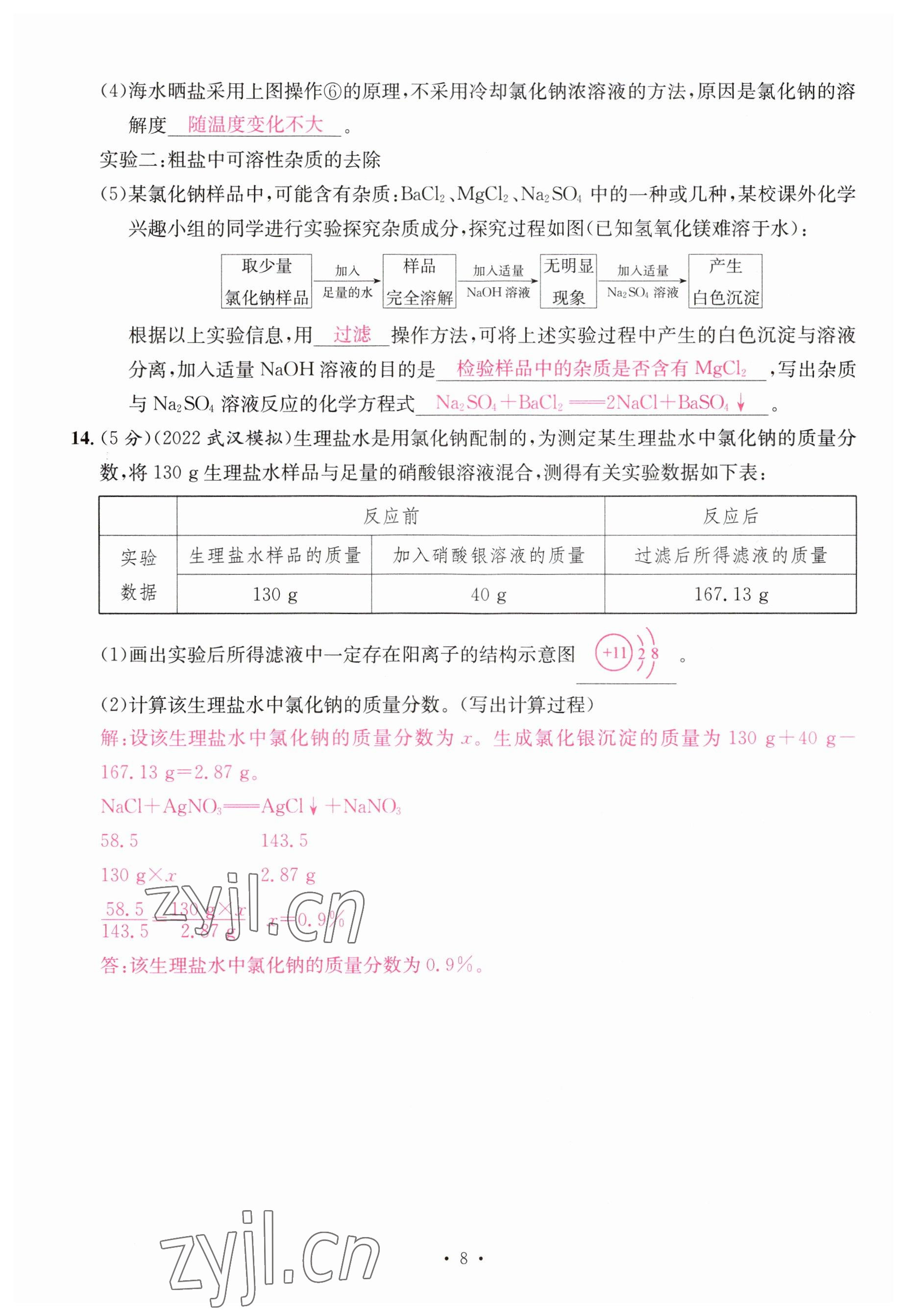 2023年一品中考化学 参考答案第8页