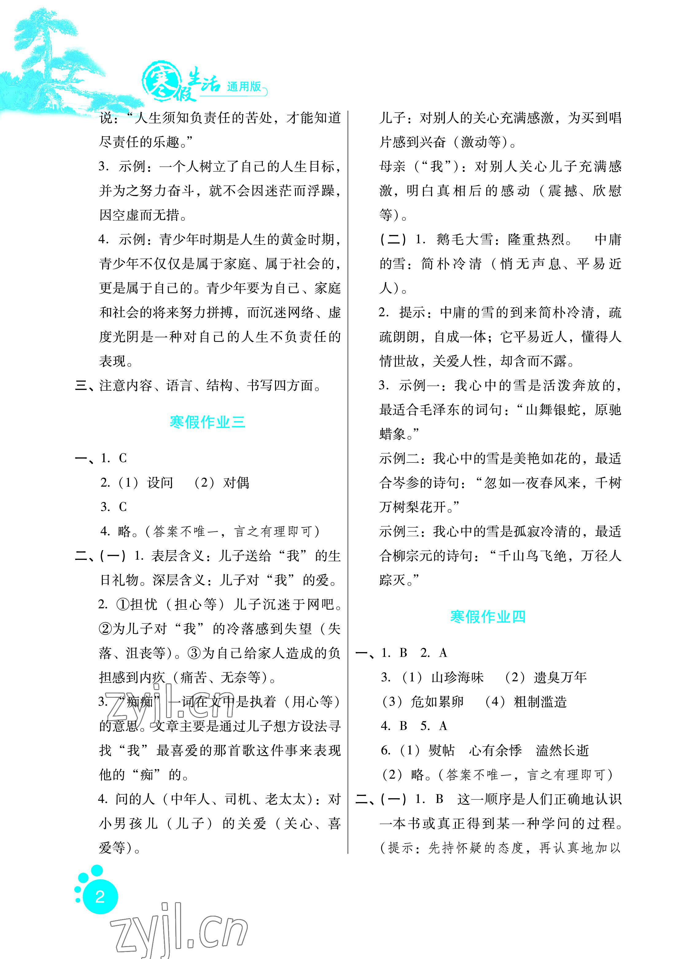 2023年寒假生活九年級(jí)語(yǔ)文河北人民出版社 參考答案第2頁(yè)