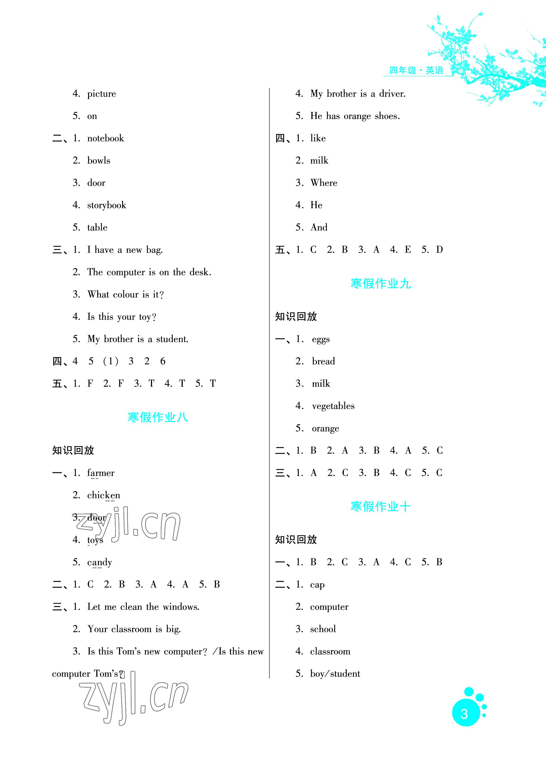 2023年寒假生活四年級(jí)英語河北人民出版社 參考答案第3頁