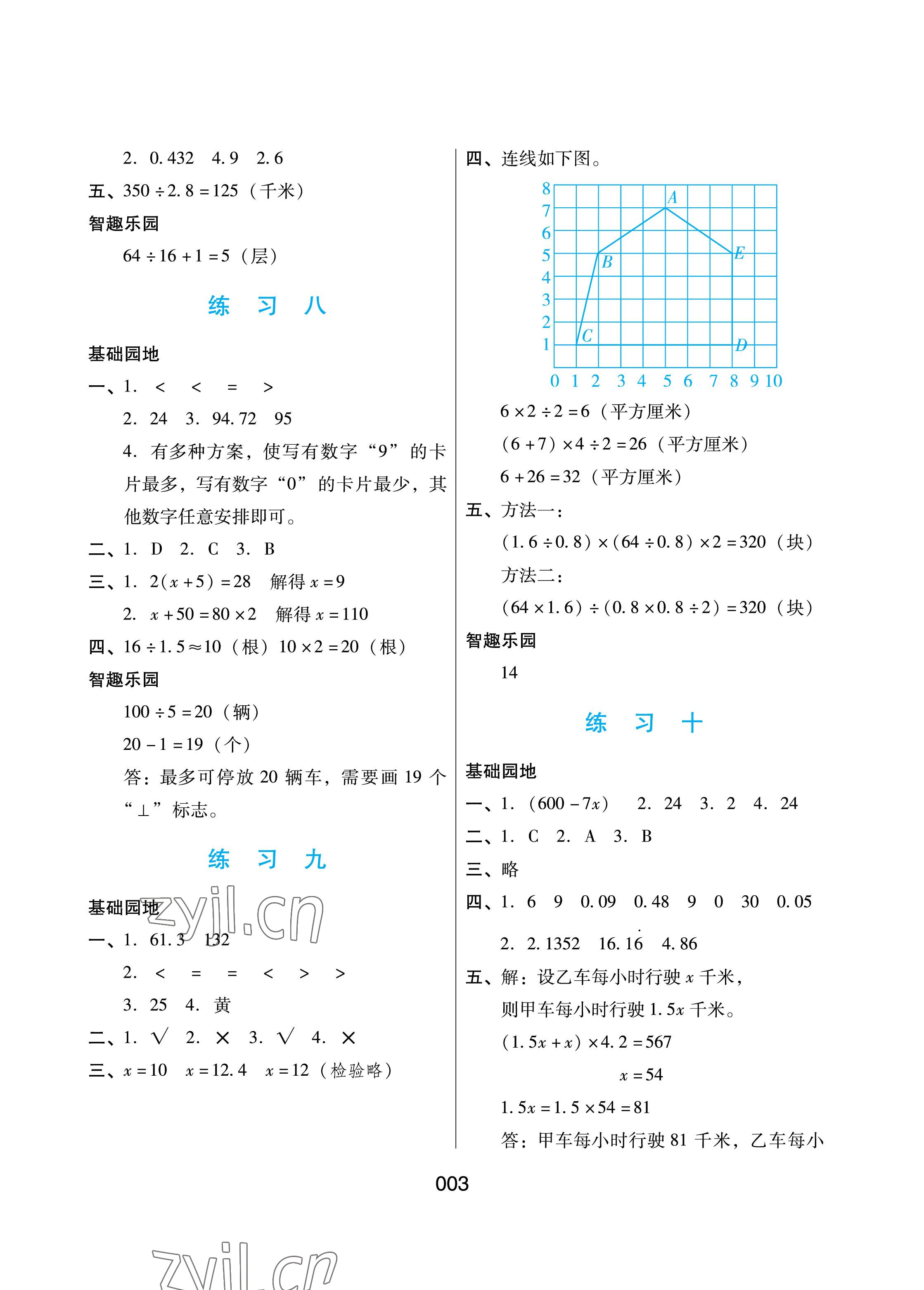 2023年寒假綜合練習(xí)五年級數(shù)學(xué)人教版 參考答案第3頁