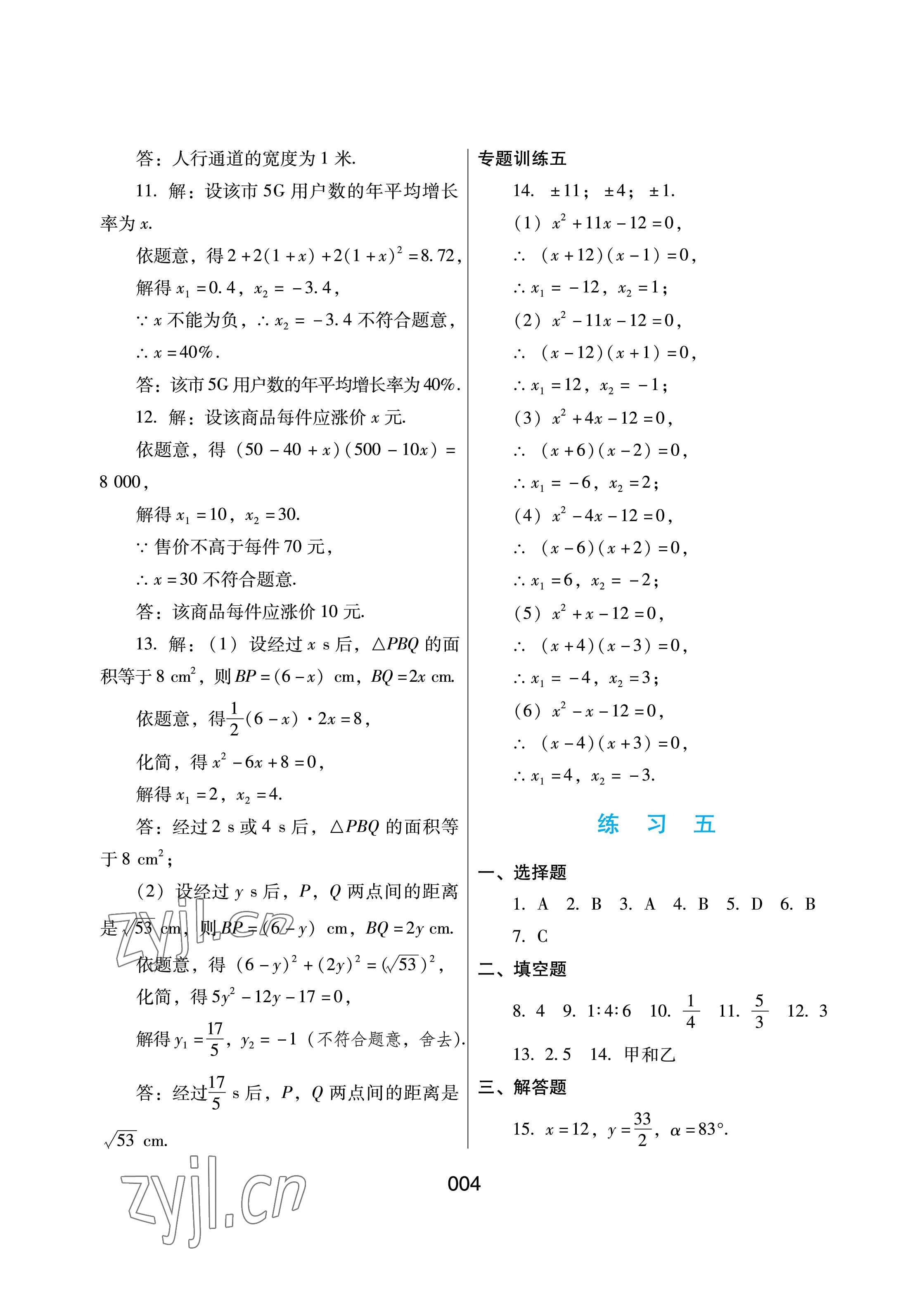 2023年寒假綜合練習(xí)九年級(jí)數(shù)學(xué) 參考答案第4頁(yè)