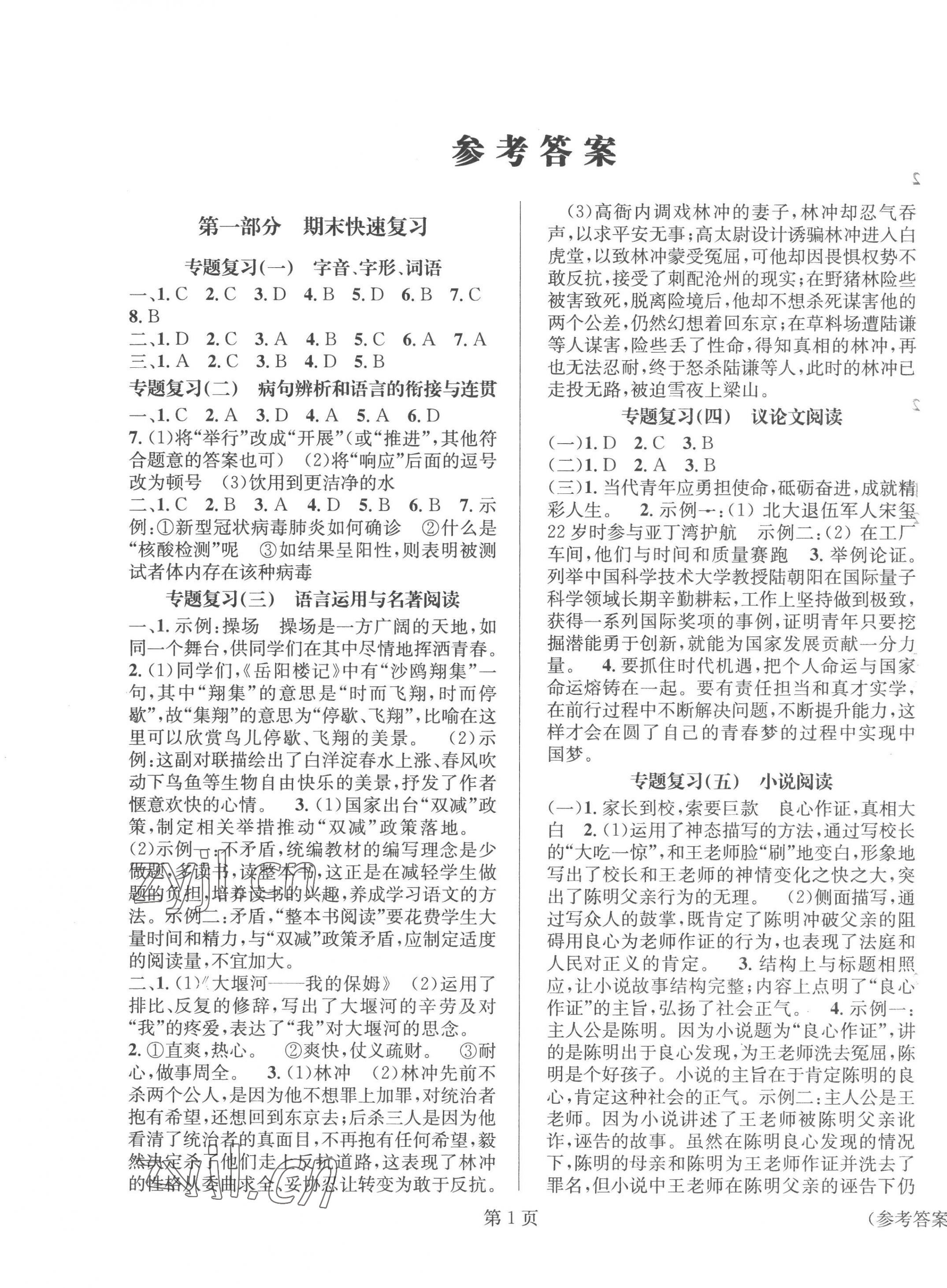 2023年寒假新動向九年級語文北京時代華文書局 第1頁