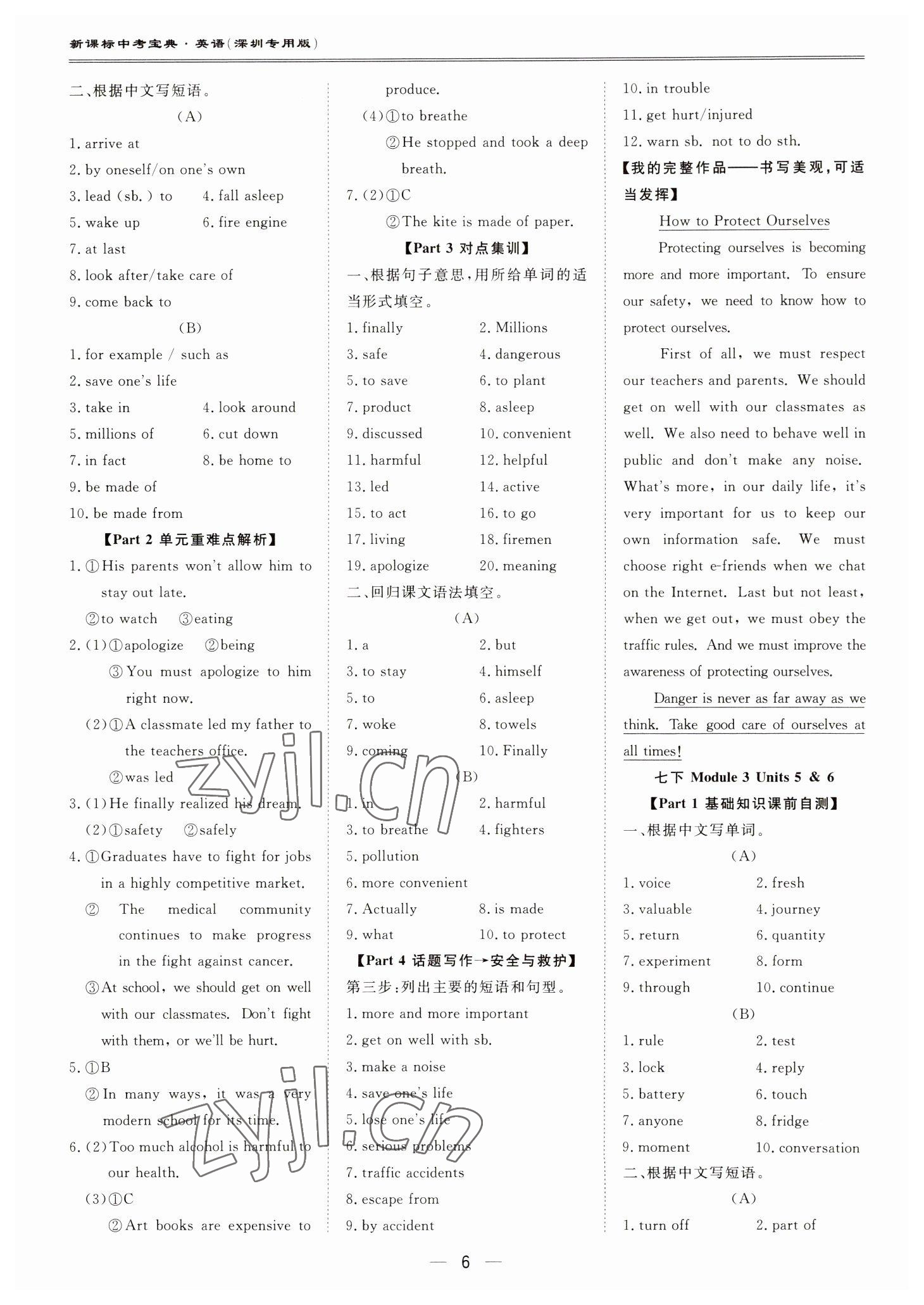 2023年新课标中考宝典英语深圳专版 参考答案第6页