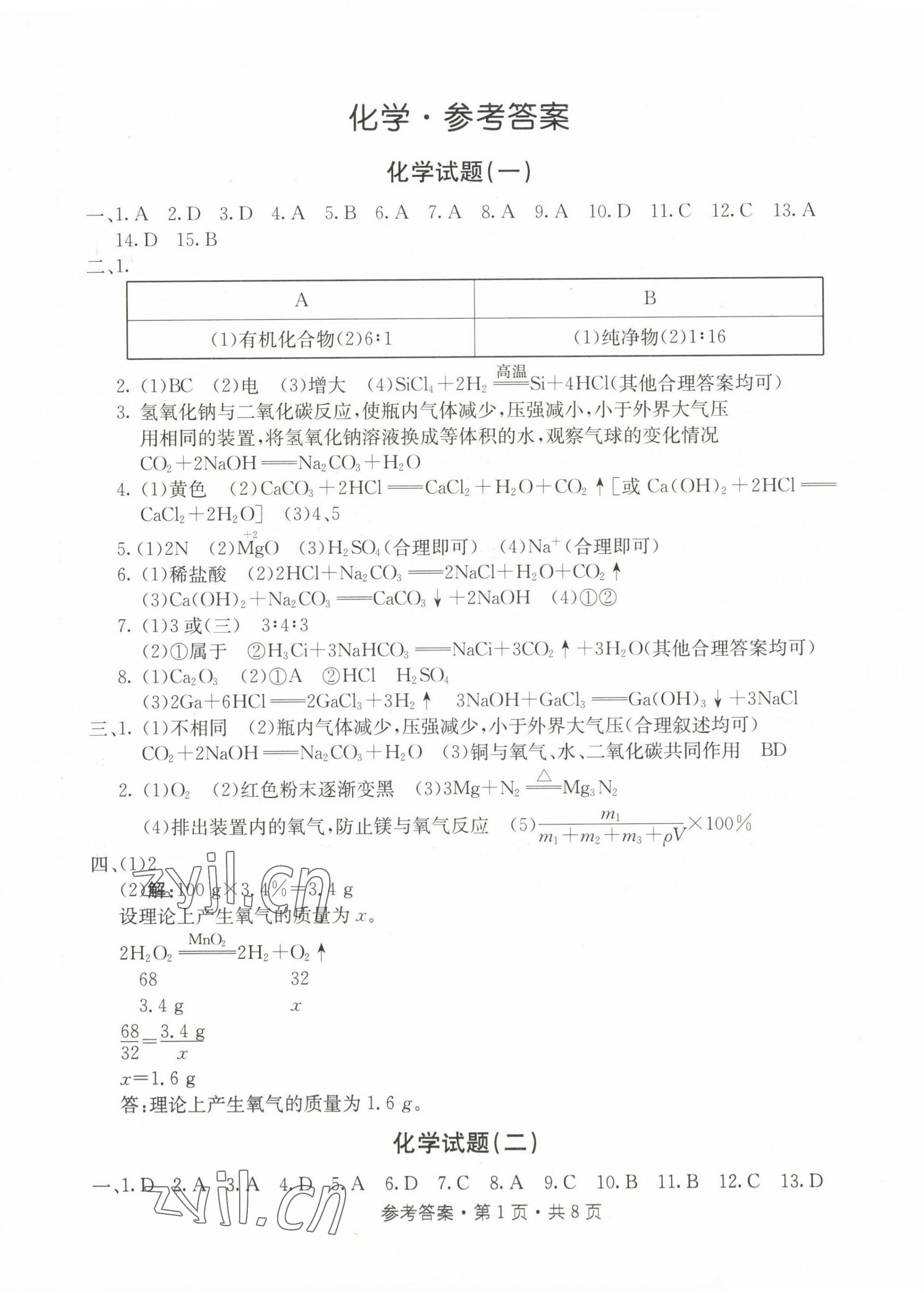 2023年初中毕业生升学模拟考试化学河北专版 第1页