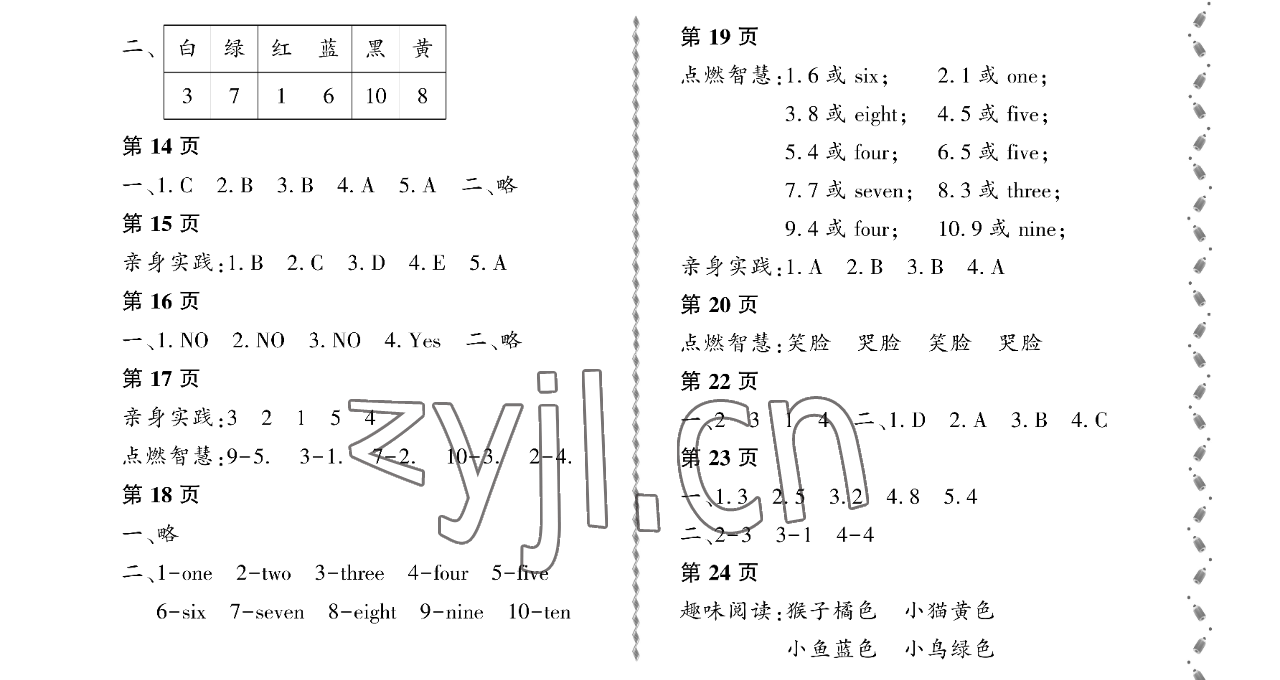 2023年陽光假日寒假一年級英語外研版一起 參考答案第2頁