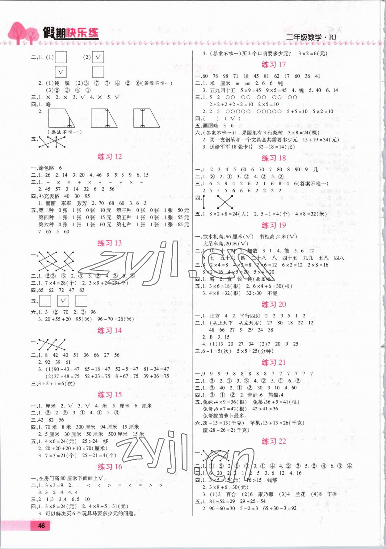 2023年金牌教辅假期快乐练培优寒假作业二年级数学人教版 第2页