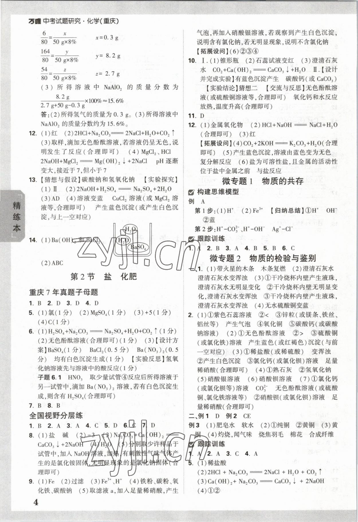 2023年萬唯中考試題研究化學(xué)重慶專版 參考答案第3頁