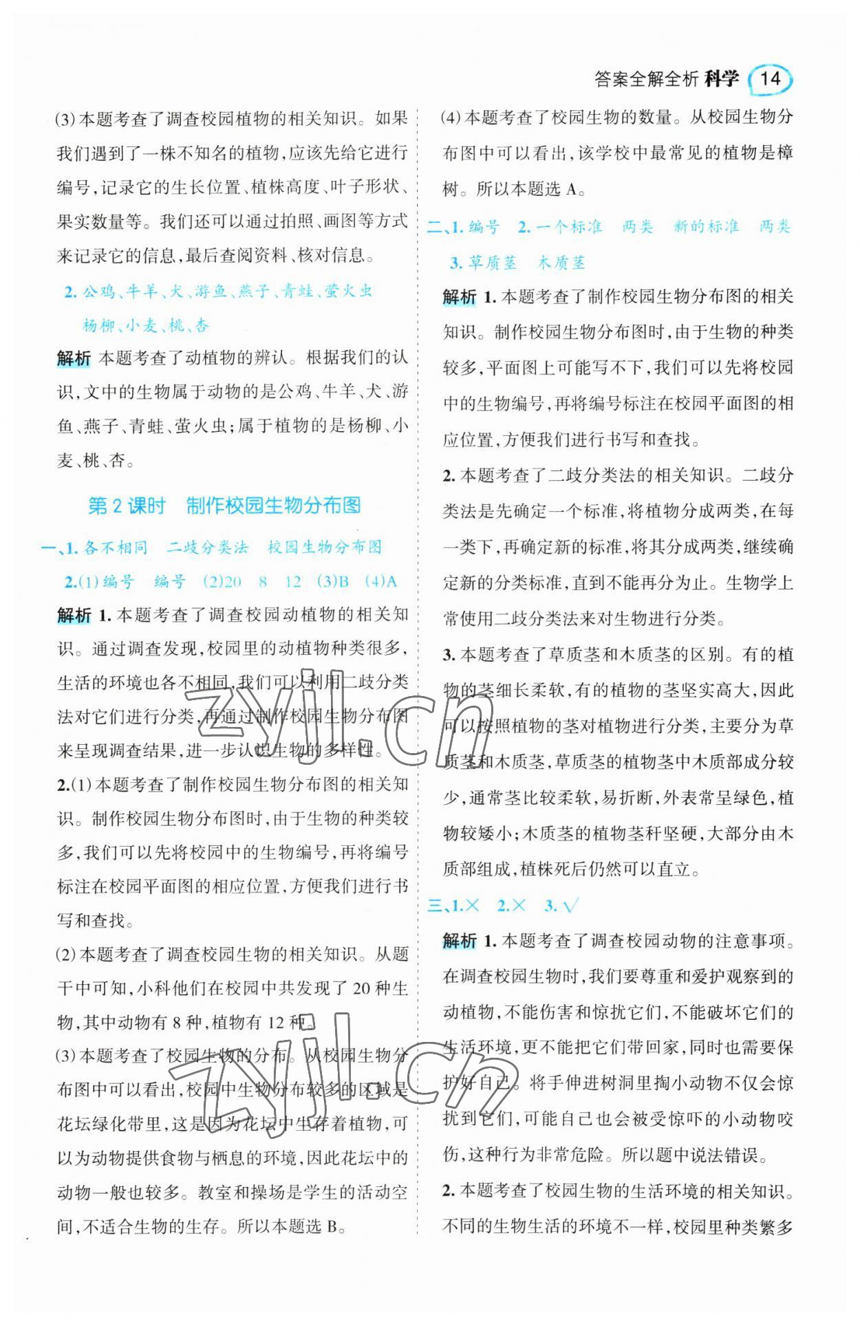 2023年名師面對面先學(xué)后練六年級科學(xué)下冊教科版 參考答案第14頁