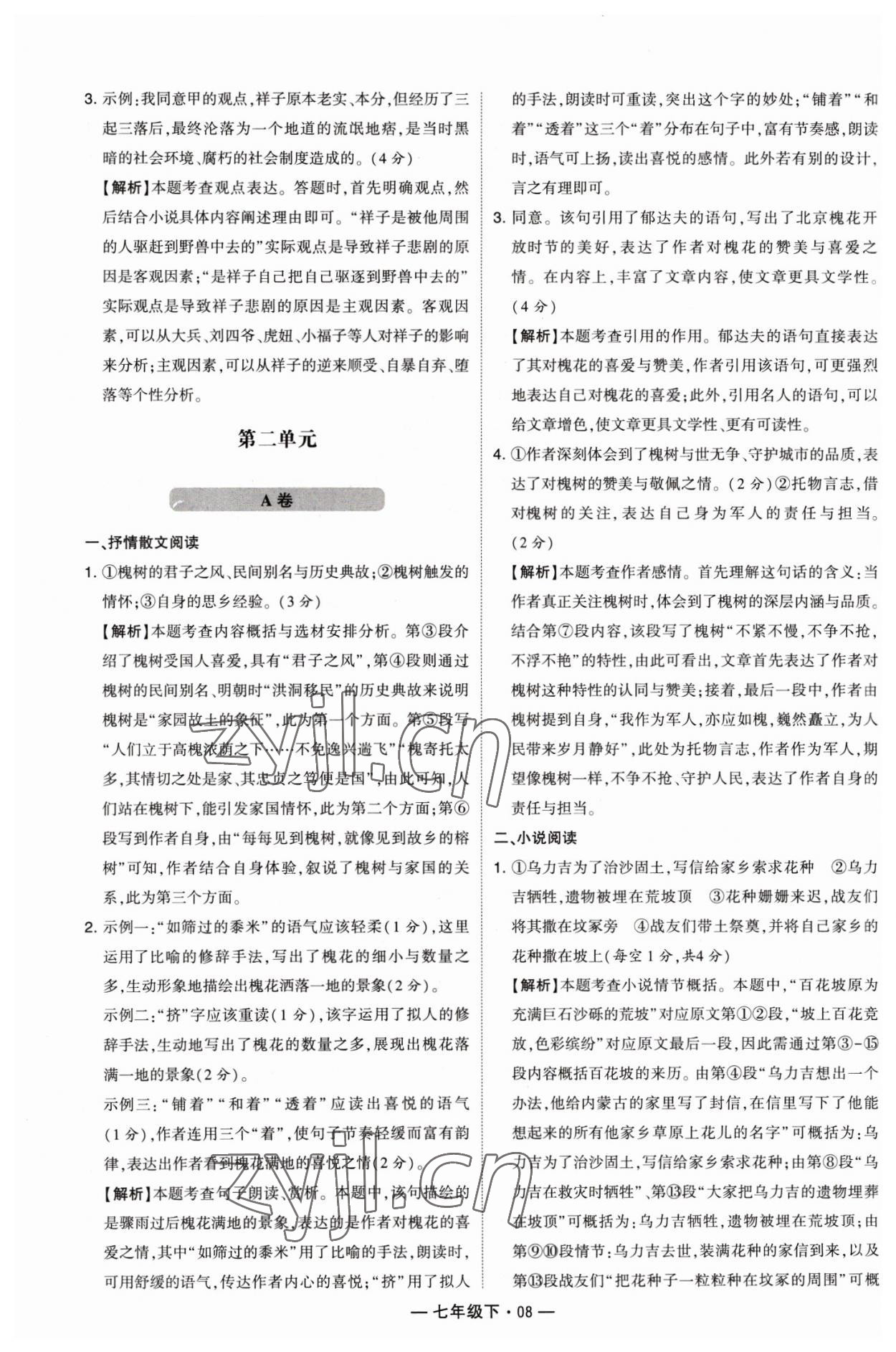 2023年學(xué)霸組合訓(xùn)練七年級語文下冊人教版 參考答案第8頁