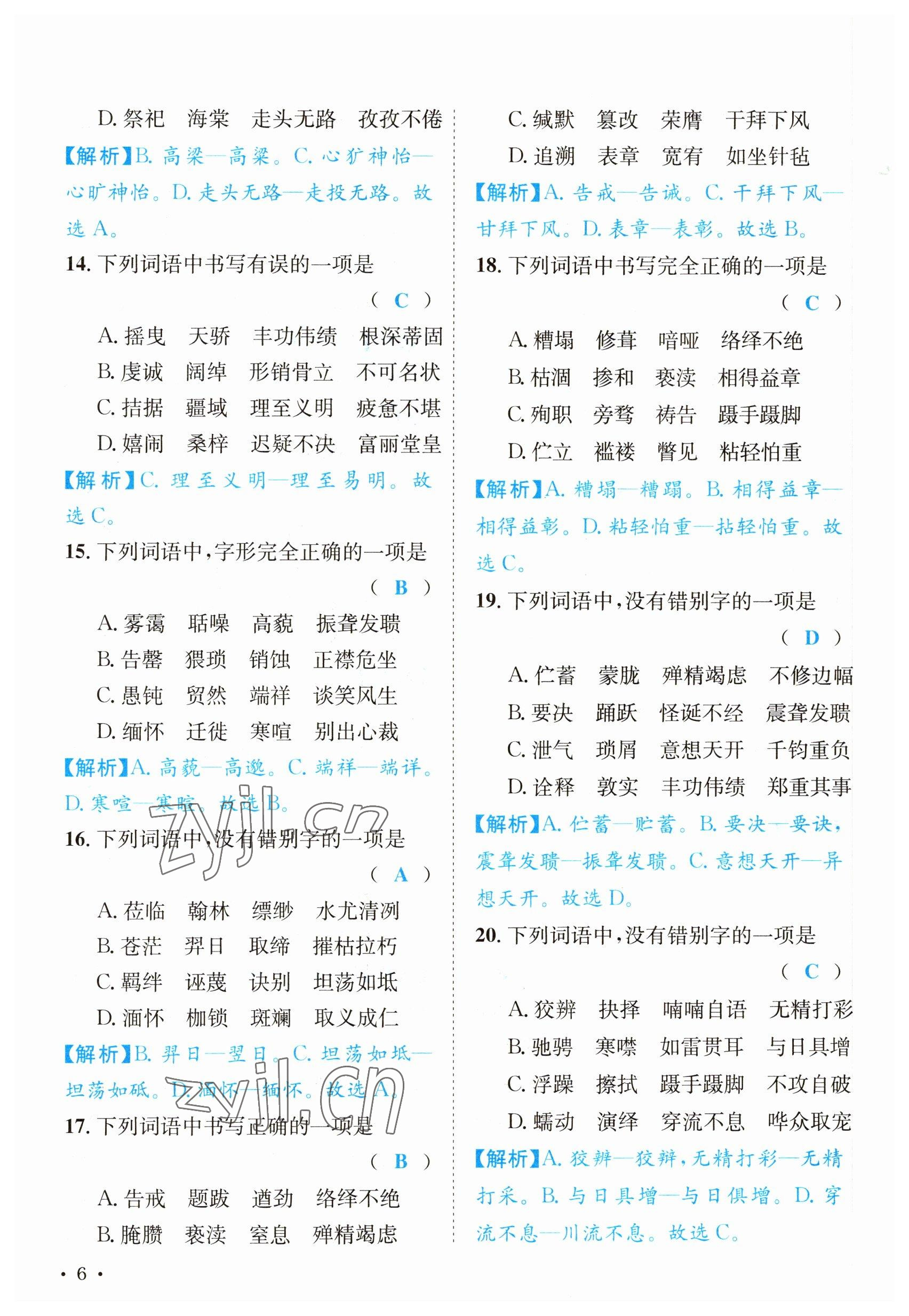 2023年決勝中考語(yǔ)文南充專版 參考答案第6頁(yè)