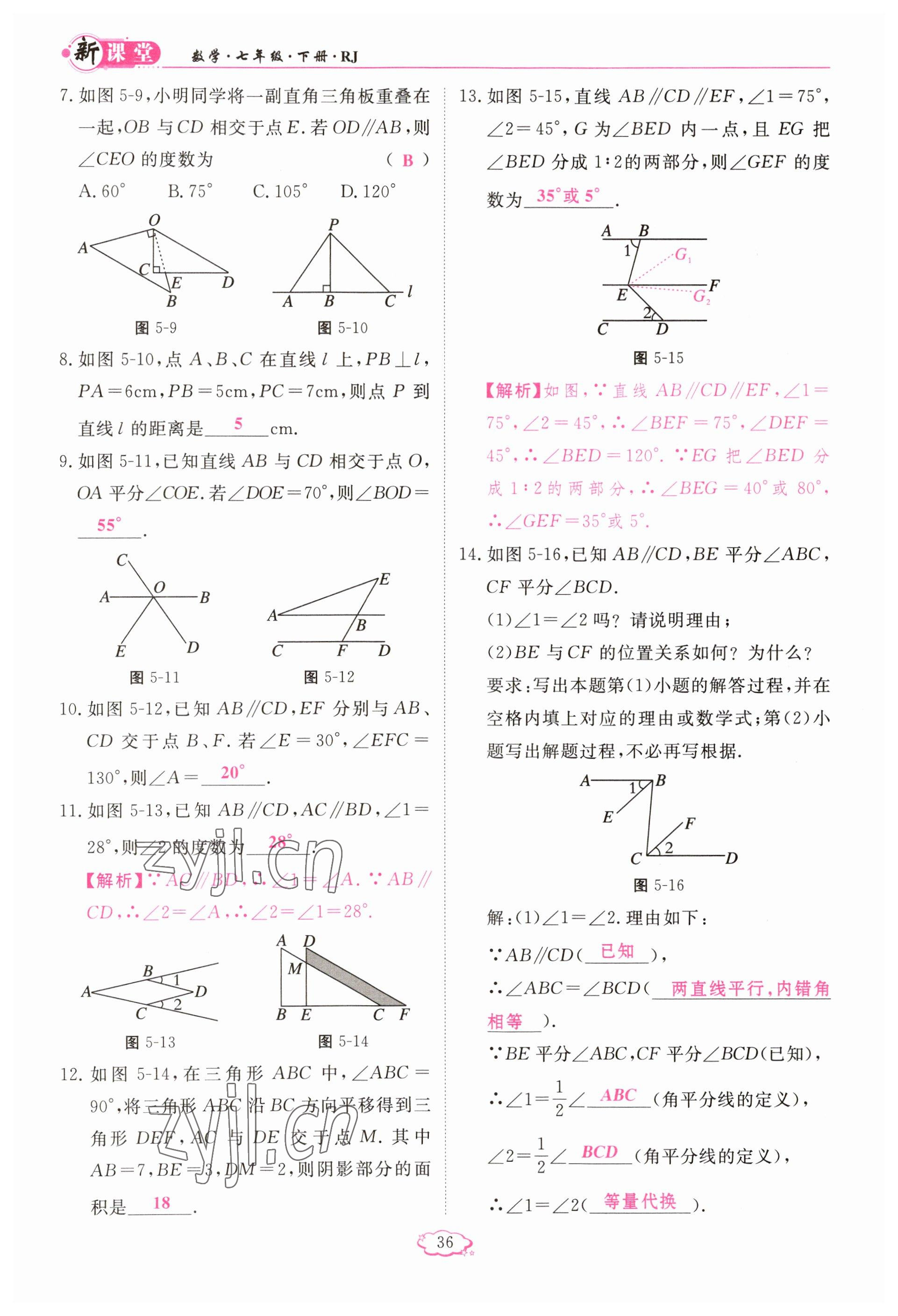 2023年啟航新課堂七年級數(shù)學下冊人教版 參考答案第36頁